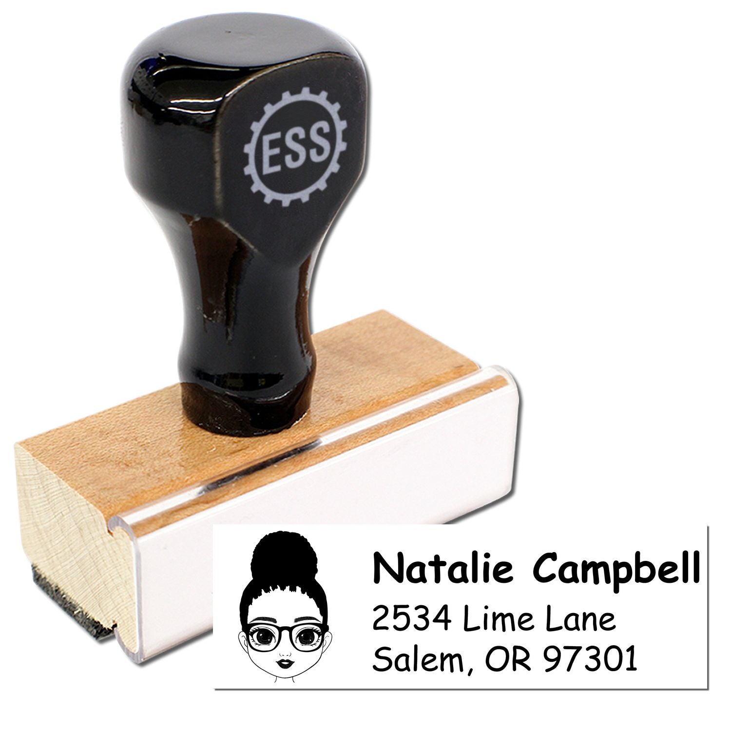 Wood Handle Ms Natalie Bitmoji Address Stamp - Engineer Seal Stamps