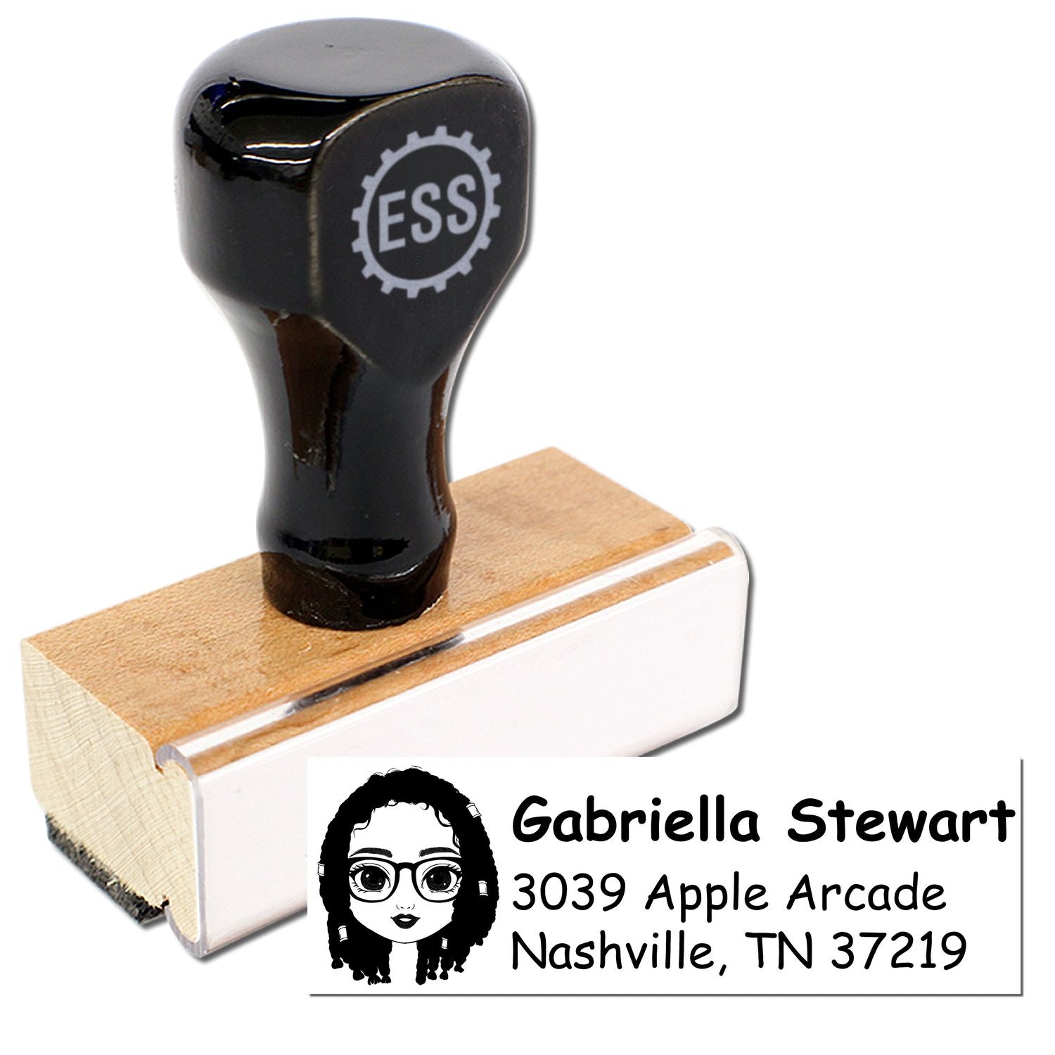 Wood Handle Ms Gabriella Bitmoji Address Stamp - Engineer Seal Stamps