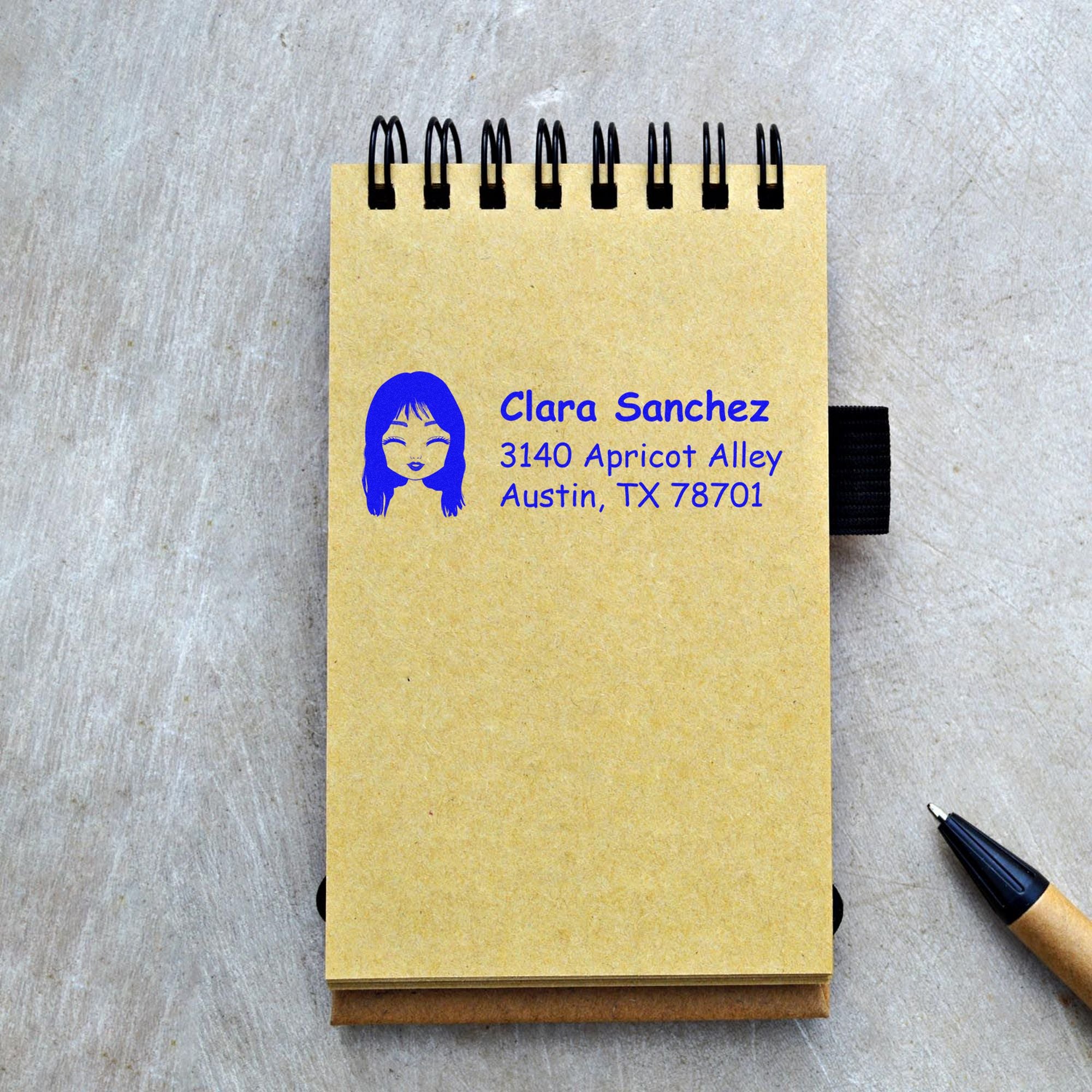 Wood Handle Ms Clara Bitmoji Address Stamp - Engineer Seal Stamps