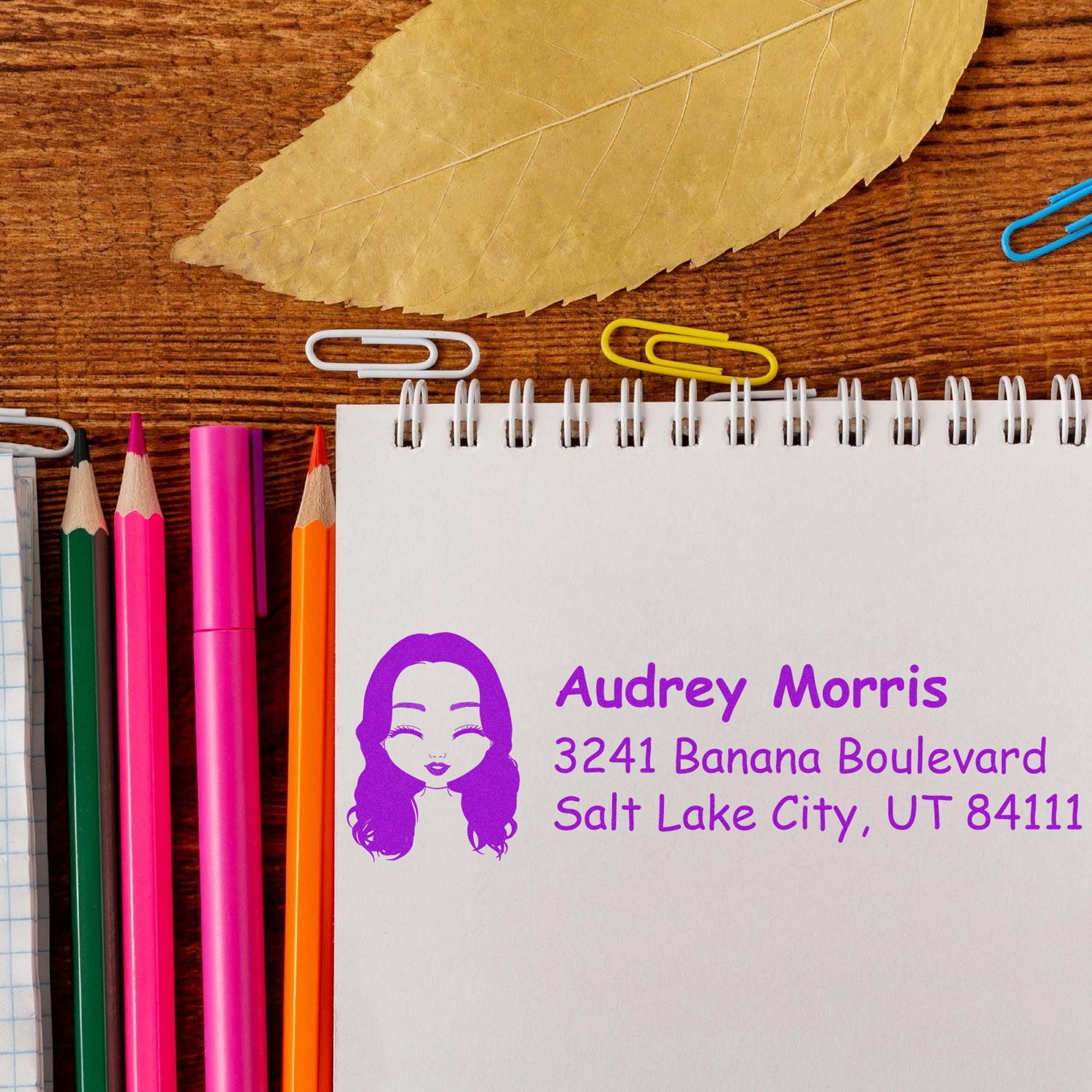 Wood Handle Ms Audrey Bitmoji Address Stamp - Engineer Seal Stamps