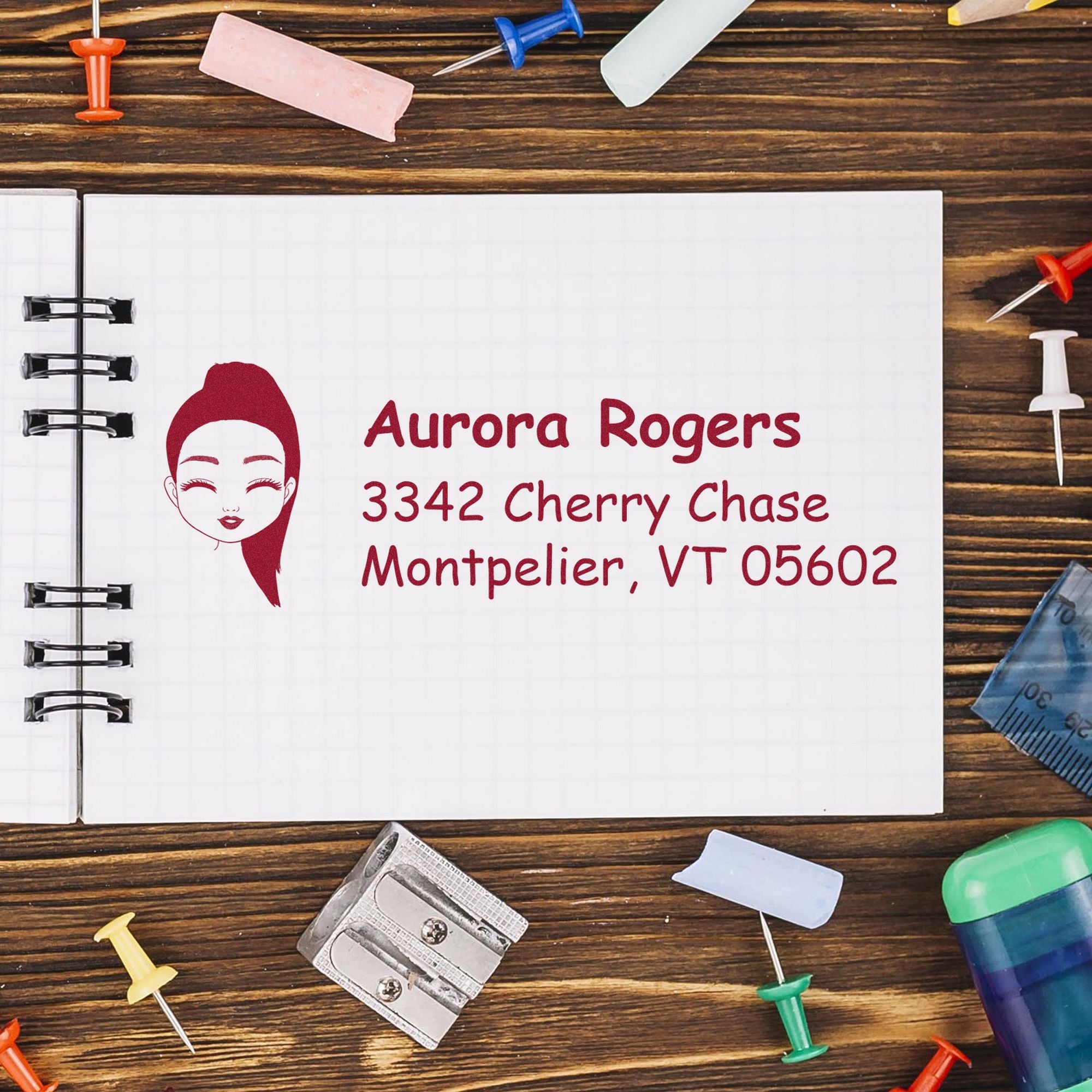 Wood Handle Ms Aurora Bitmoji Address Stamp - Engineer Seal Stamps