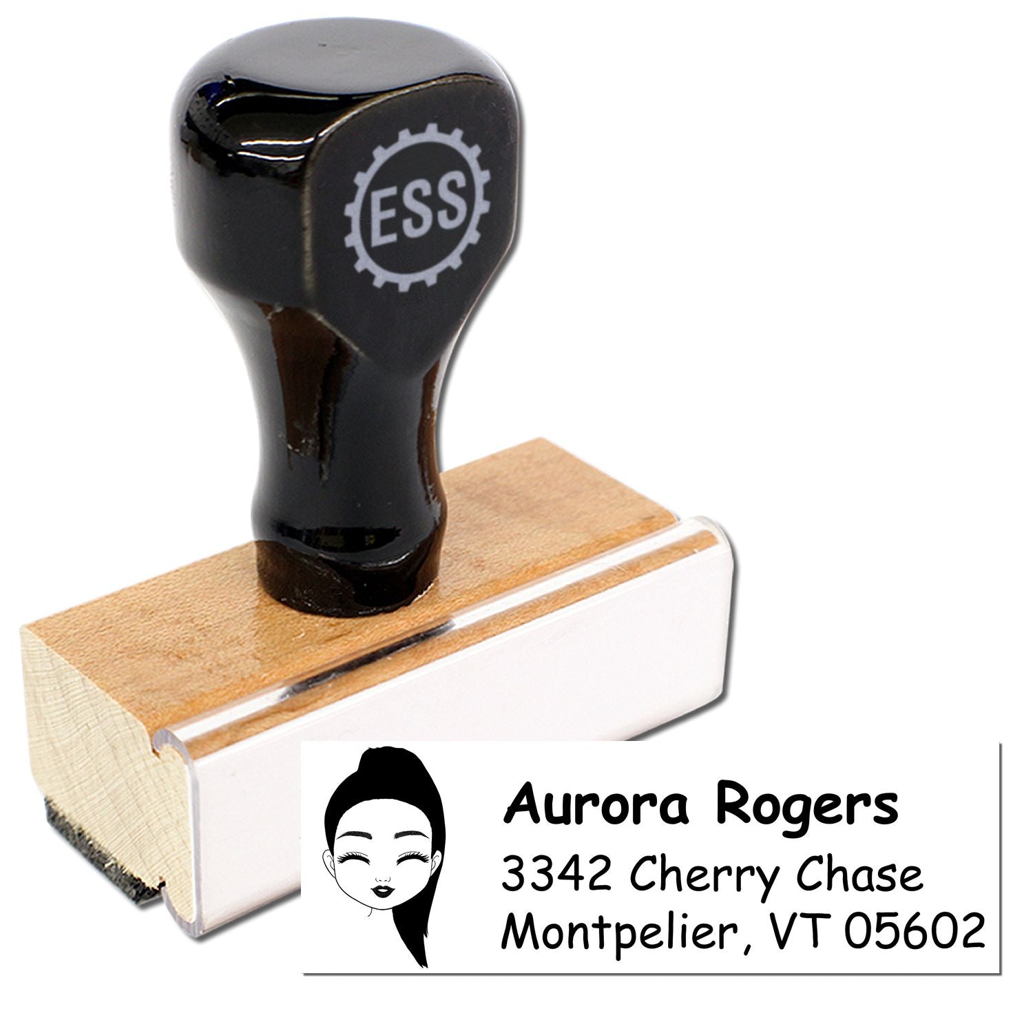 Wood Handle Ms Aurora Bitmoji Address Stamp - Engineer Seal Stamps