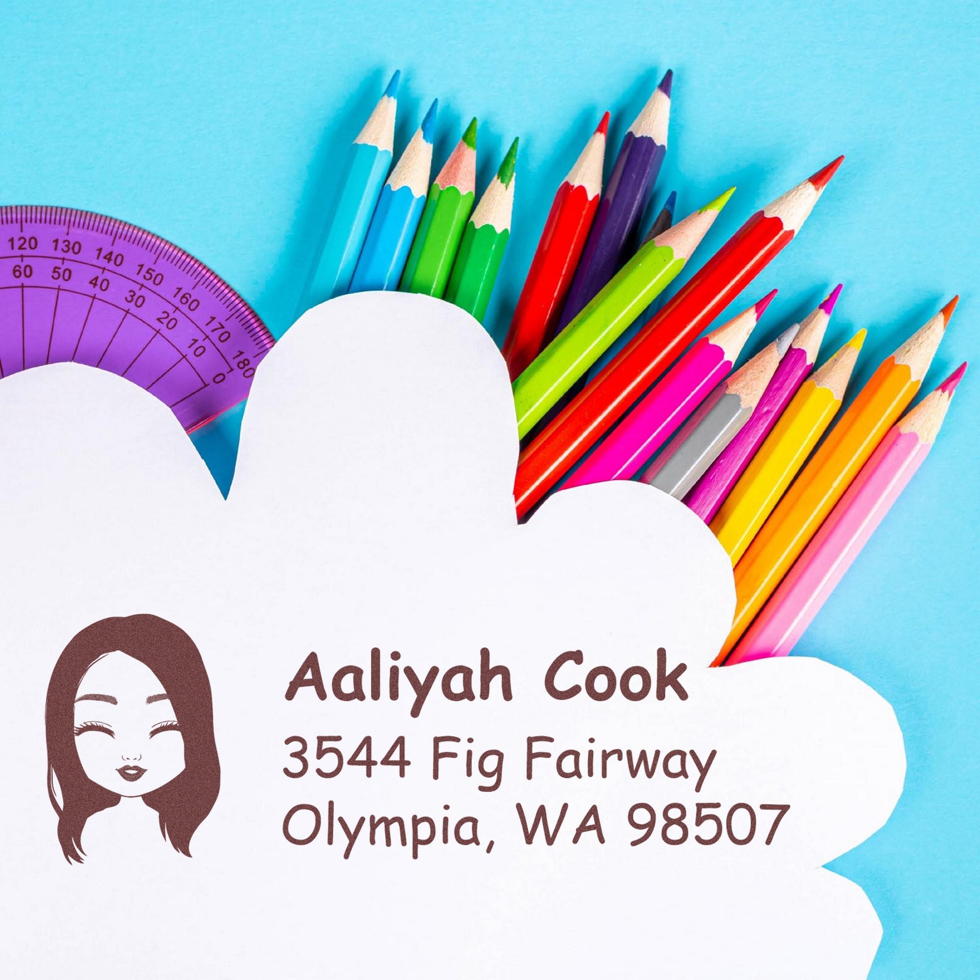 Wood Handle Ms Aaliyah Bitmoji Address Stamp - Engineer Seal Stamps