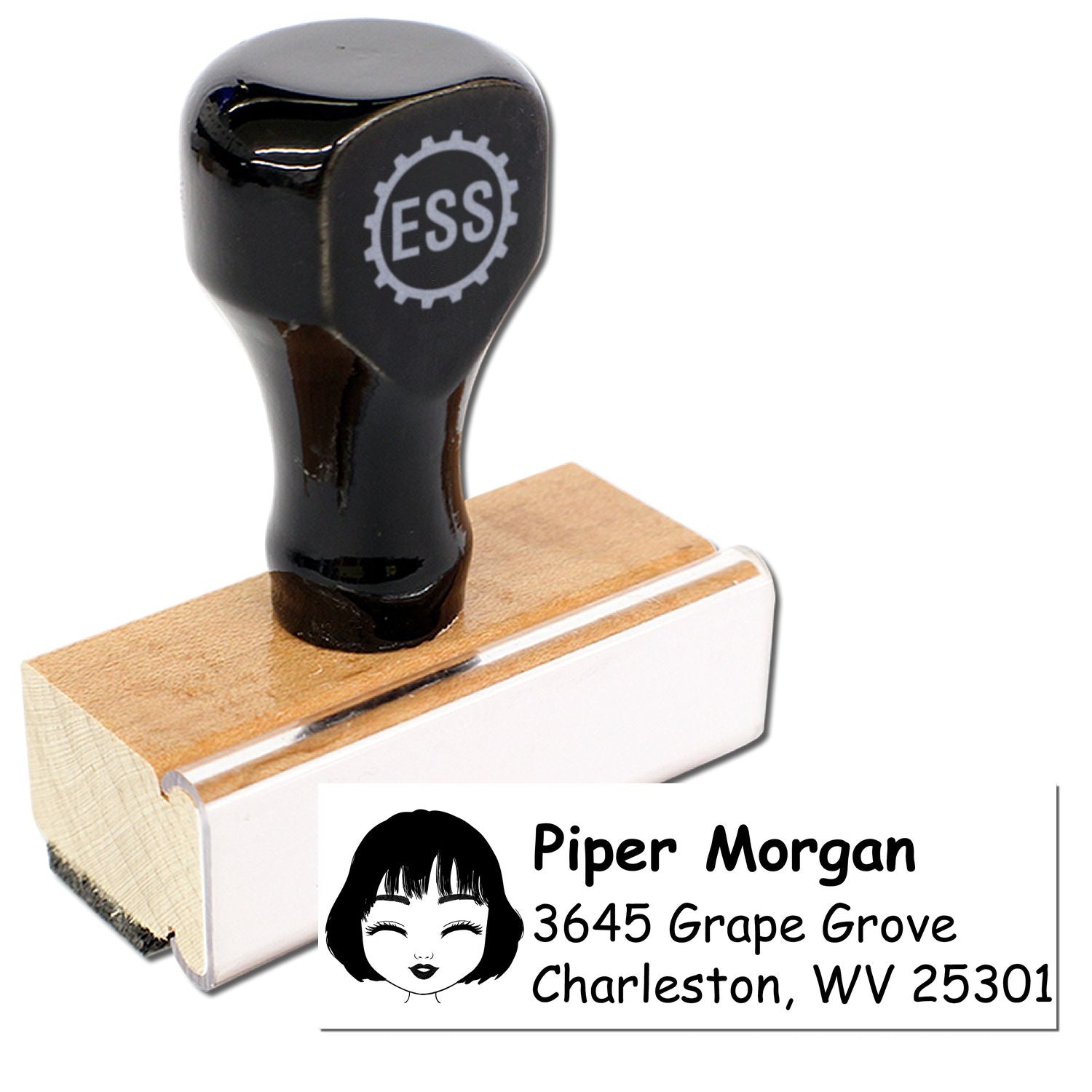 Wood Handle Ms Piper Bitmoji Address Stamp - Engineer Seal Stamps
