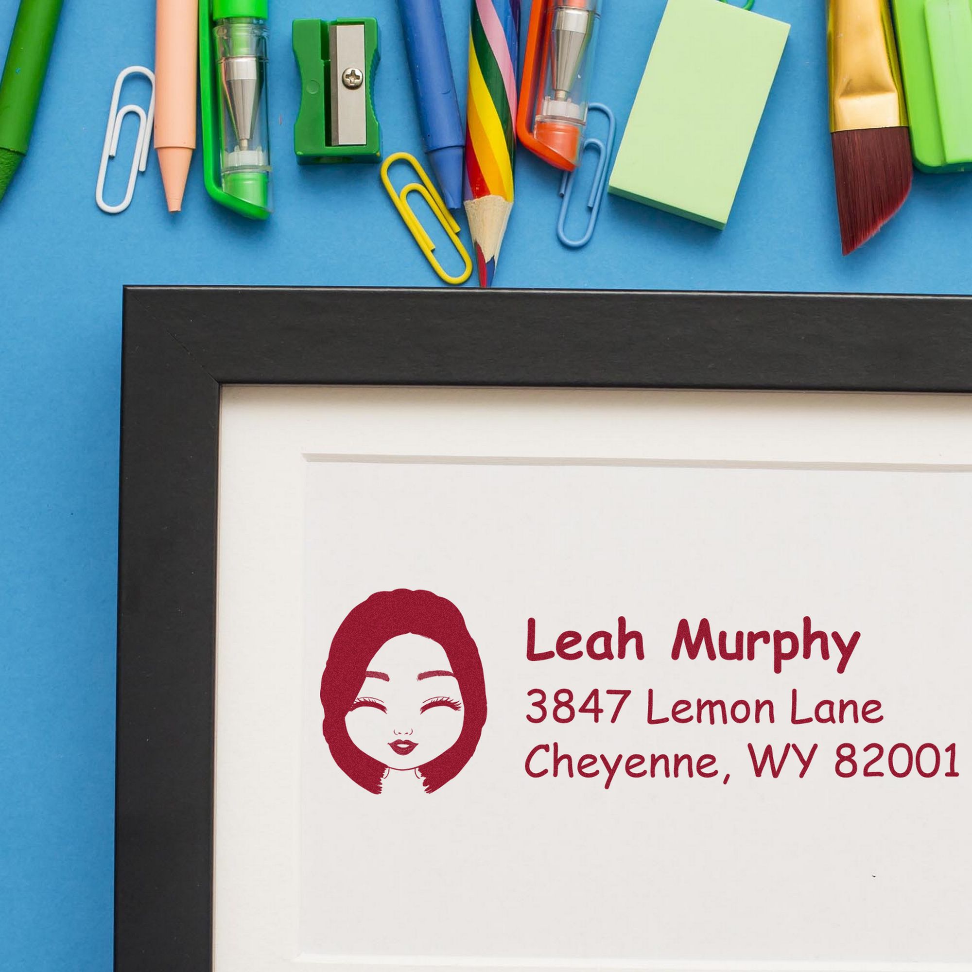 Wood Handle Ms Leah Bitmoji Address Stamp - Engineer Seal Stamps