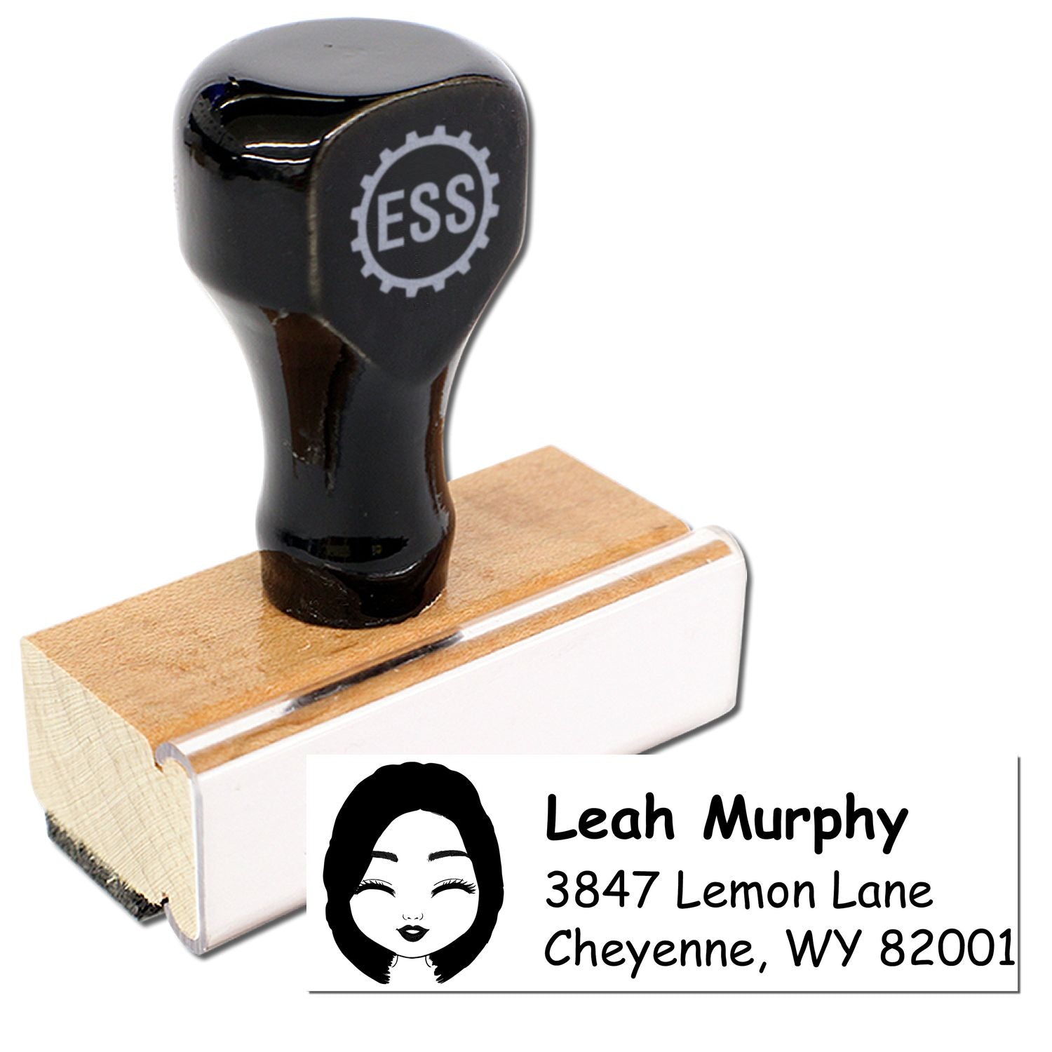Wood Handle Ms Leah Bitmoji Address Stamp - Engineer Seal Stamps