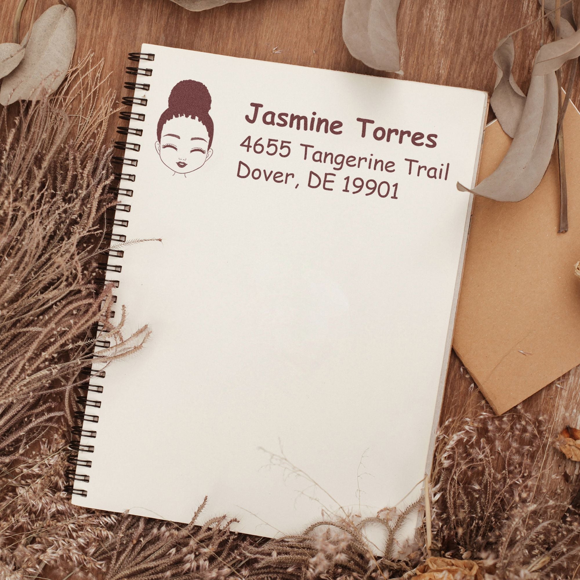 Wood Handle Ms Jasmine Bitmoji Address Stamp - Engineer Seal Stamps