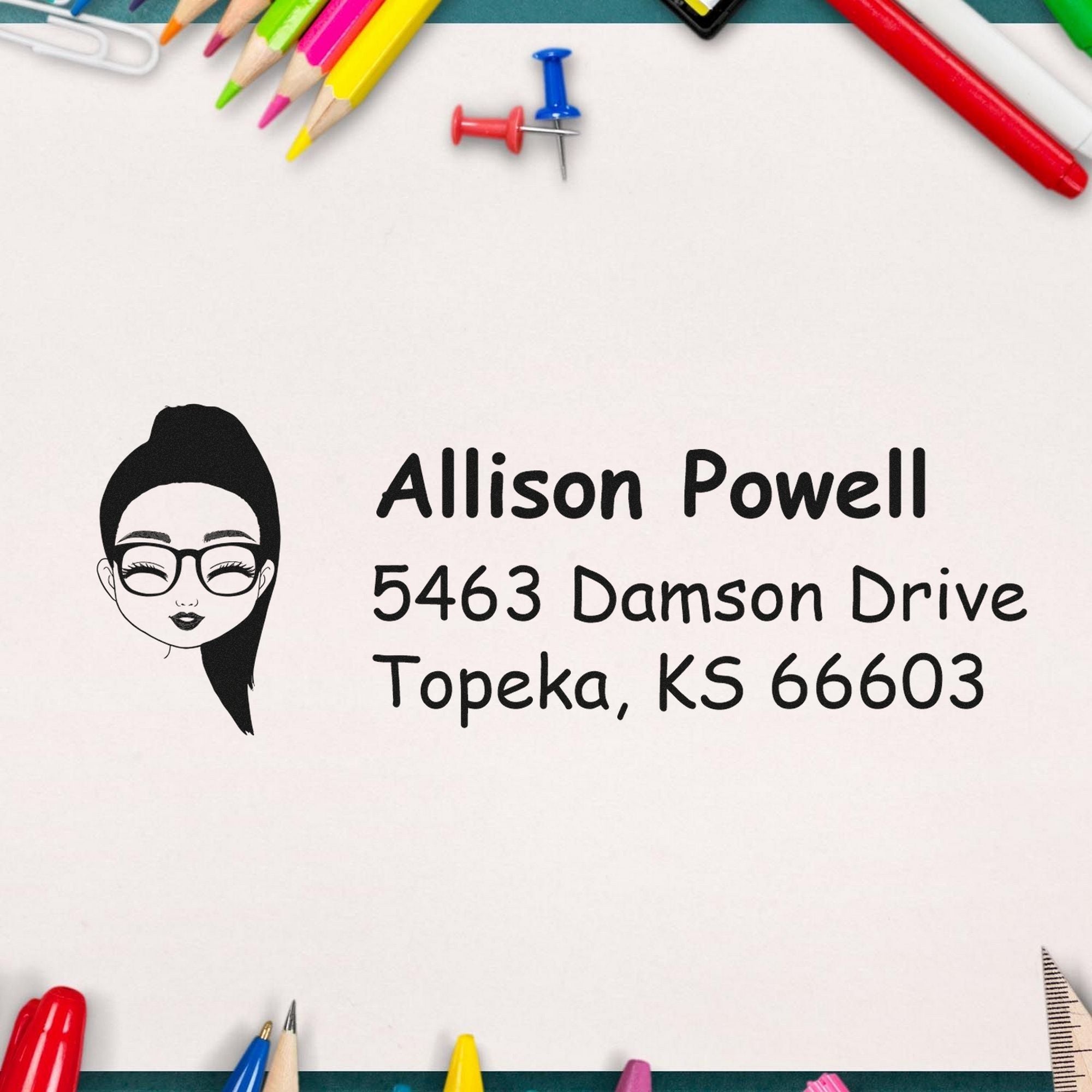 Wood Handle Ms Allison Bitmoji Address Stamp - Engineer Seal Stamps