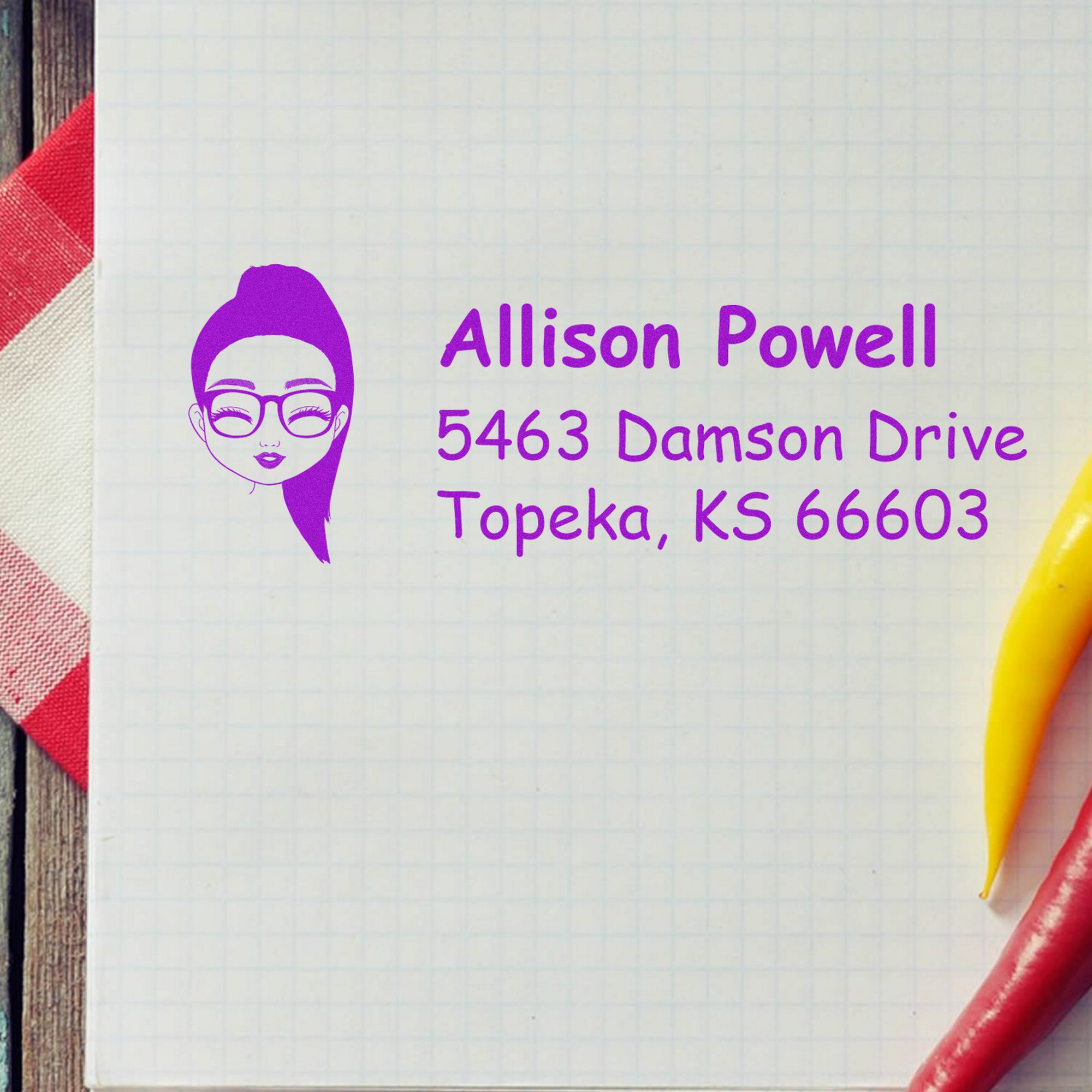 Wood Handle Ms Allison Bitmoji Address Stamp - Engineer Seal Stamps