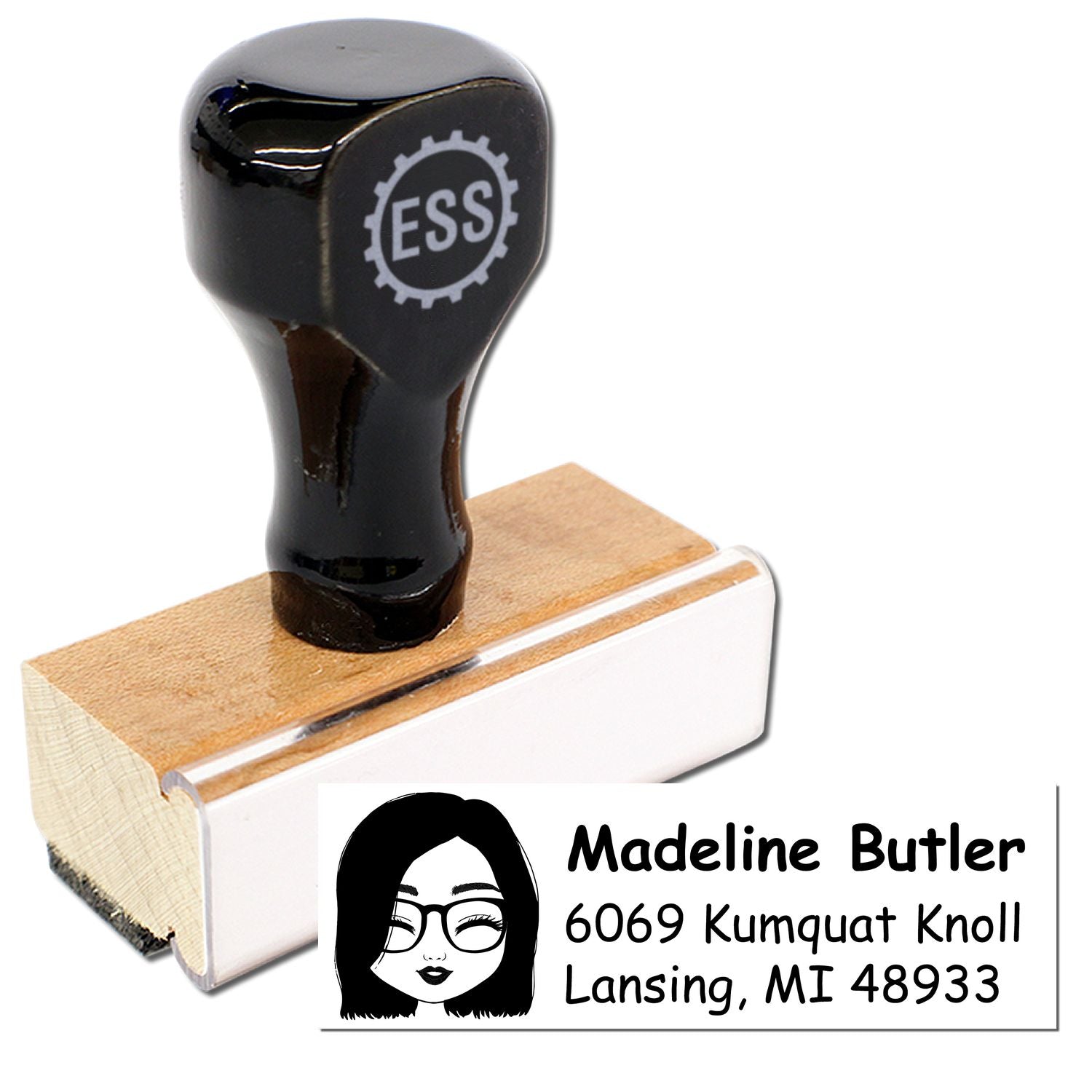 Wood Handle Ms Madeline Bitmoji Address Stamp - Engineer Seal Stamps