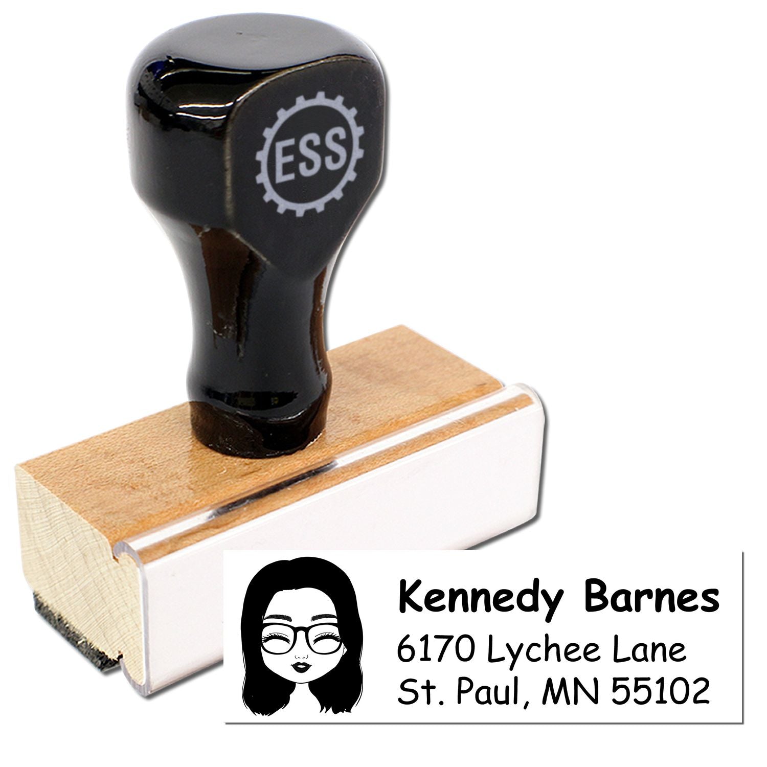 Wood Handle Ms Kennedy Bitmoji Address Stamp - Engineer Seal Stamps
