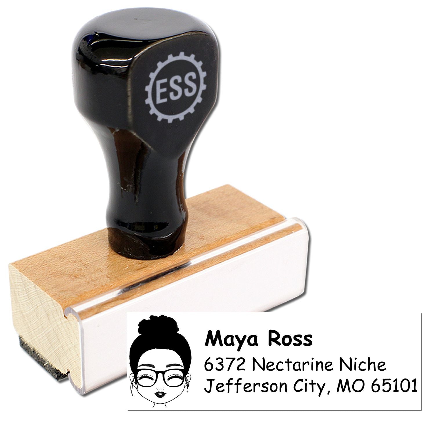 Wood Handle Ms Maya Bitmoji Address Stamp - Engineer Seal Stamps