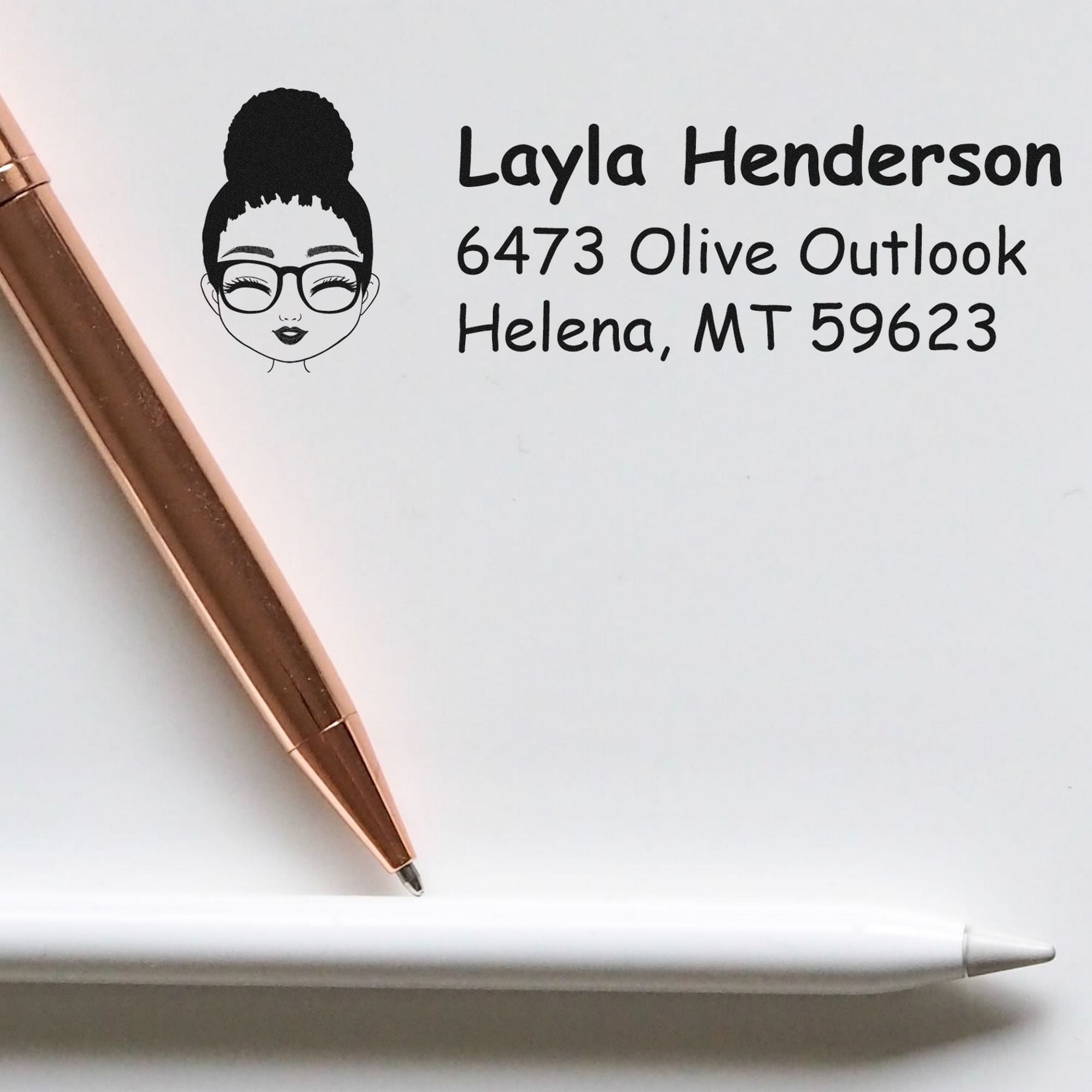 Wood Handle Ms Layla Bitmoji Address Stamp - Engineer Seal Stamps