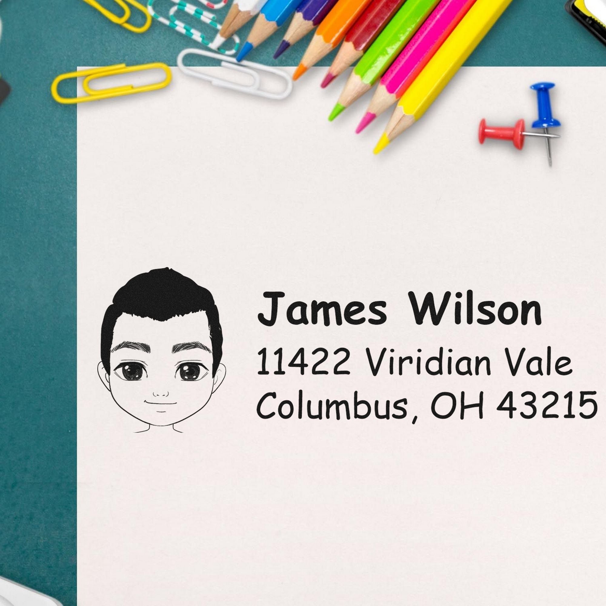 Wood Handle Mr James Bitmoji Address Stamp - Engineer Seal Stamps