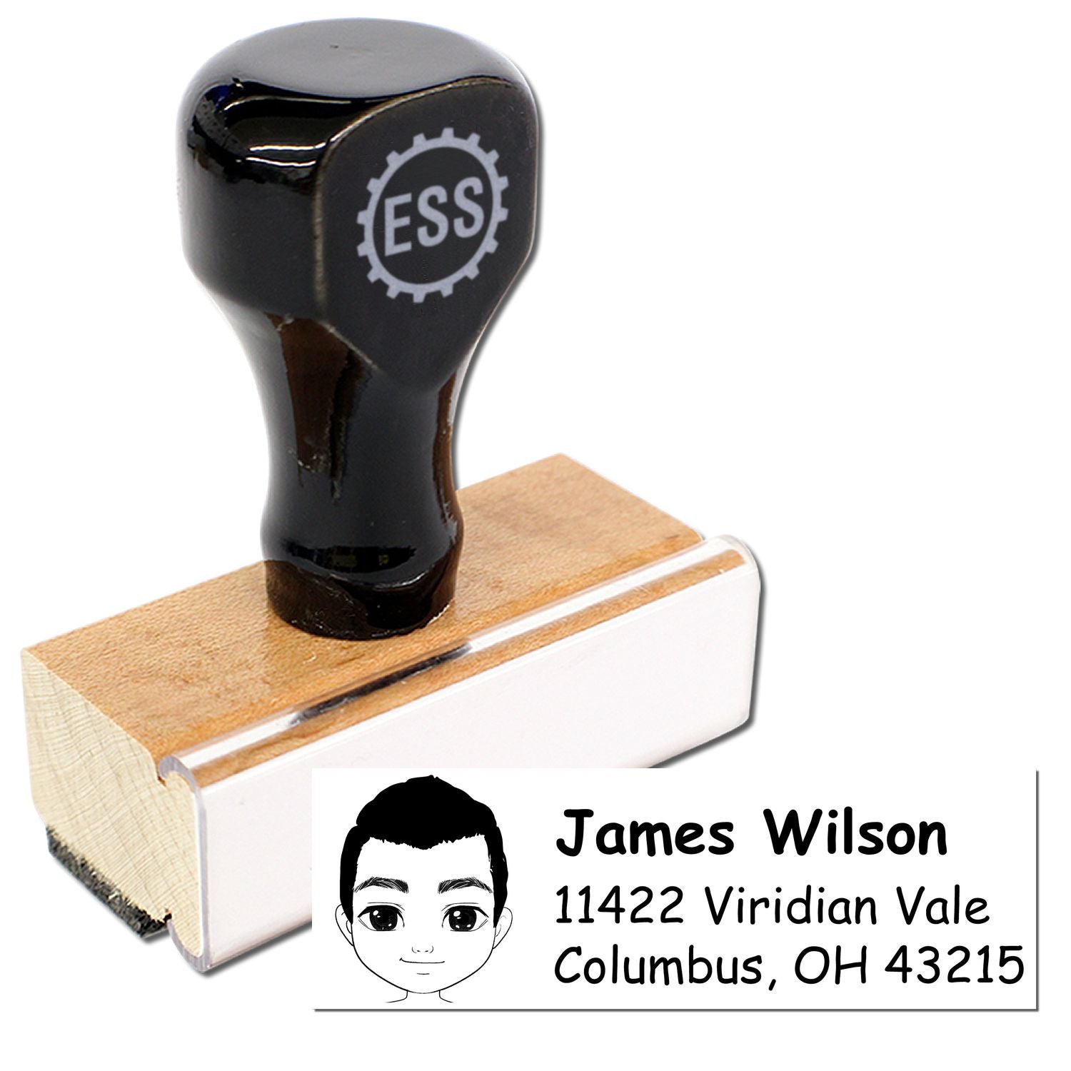 Wood Handle Mr James Bitmoji Address Stamp - Engineer Seal Stamps
