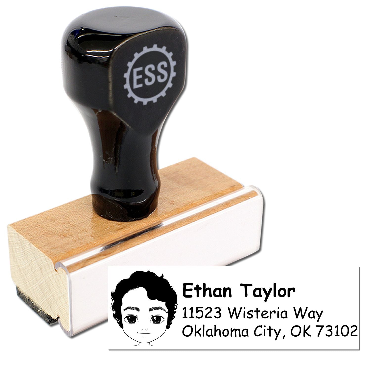 Wood Handle Mr Ethan Bitmoji Address Stamp - Engineer Seal Stamps