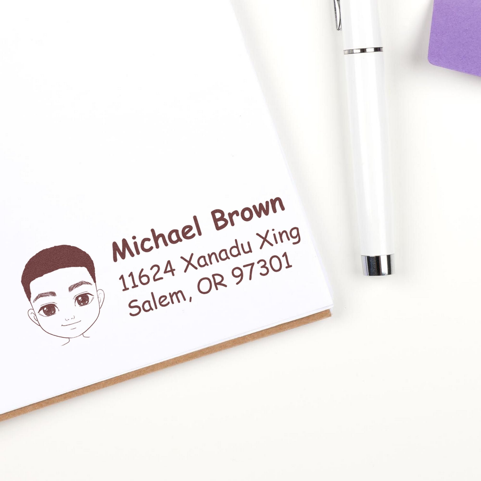 Wood Handle Mr Michael Bitmoji Address Stamp - Engineer Seal Stamps