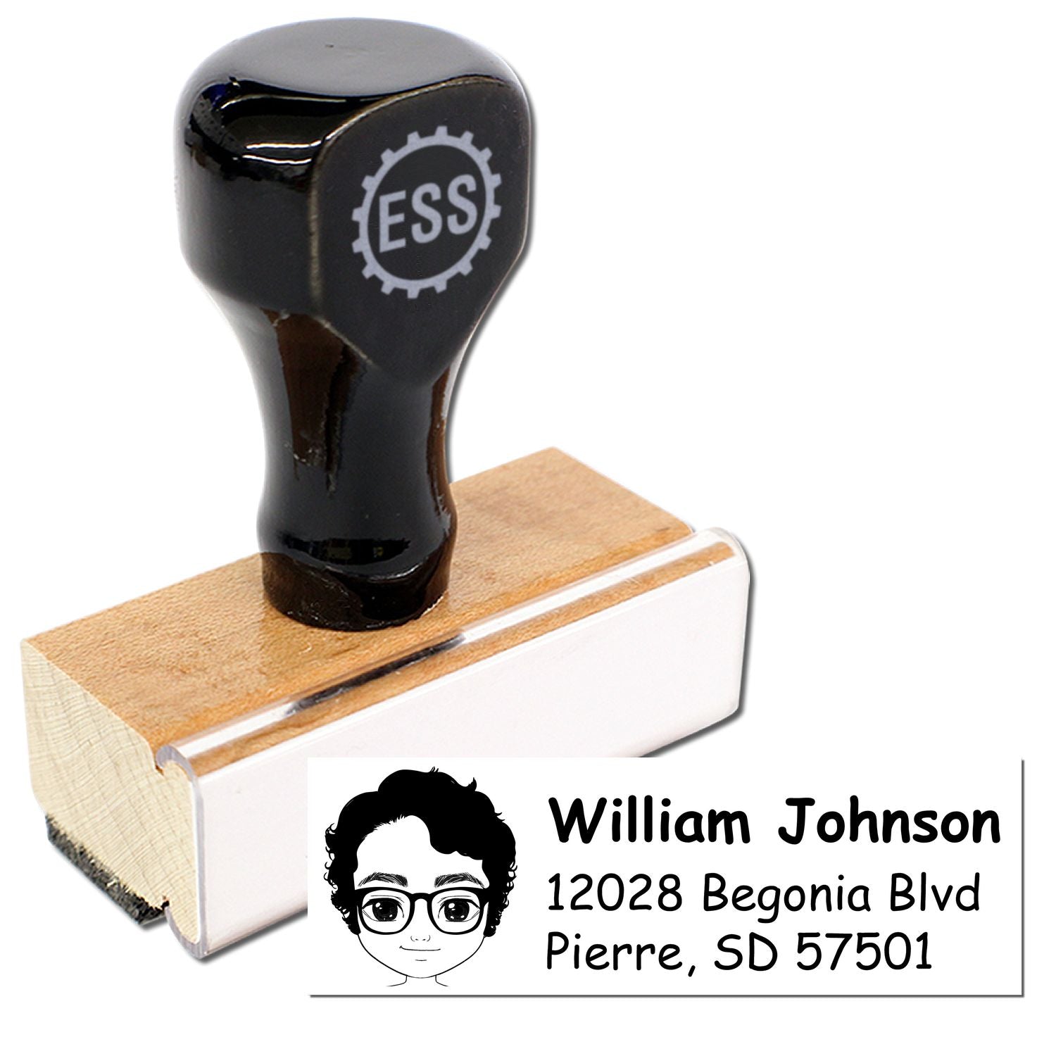 Wood Handle Mr William Bitmoji Address Stamp - Engineer Seal Stamps