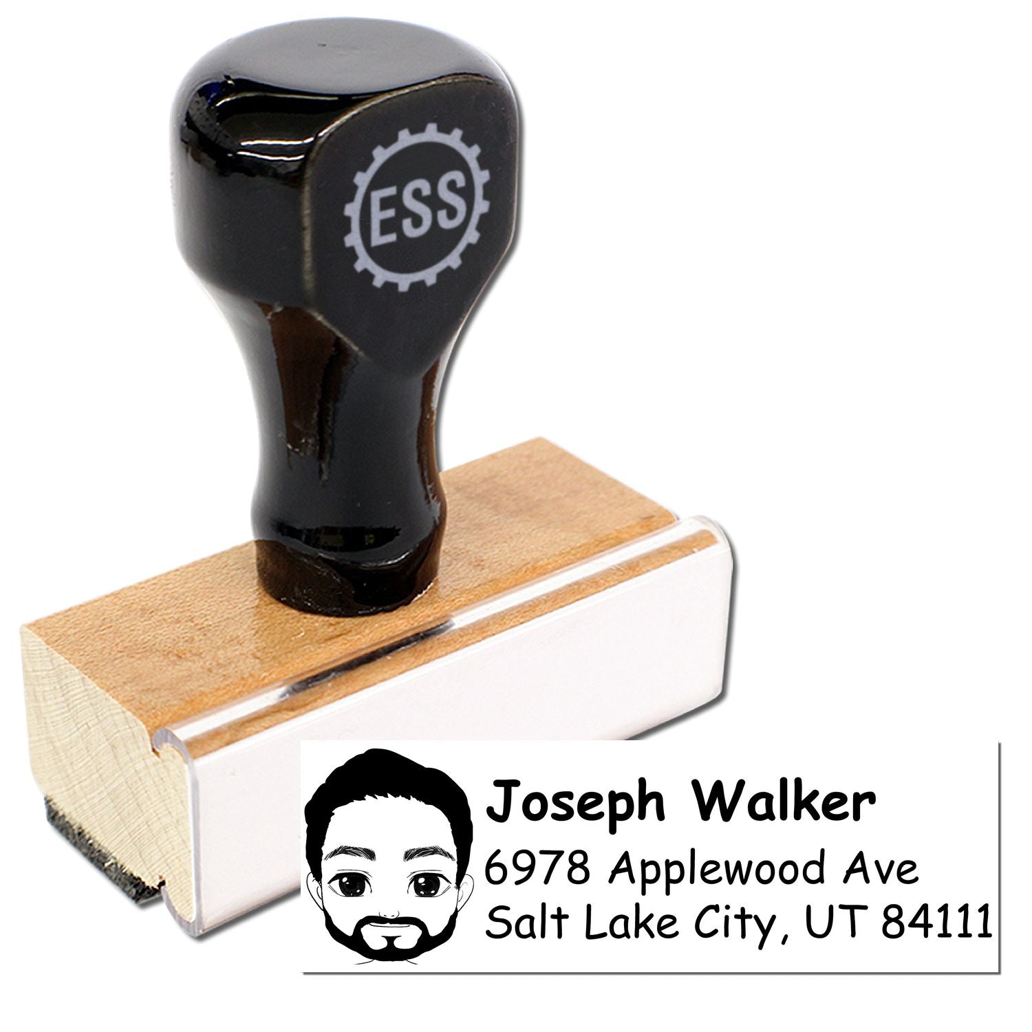 Wood Handle Mr Joseph Bitmoji Address Stamp - Engineer Seal Stamps