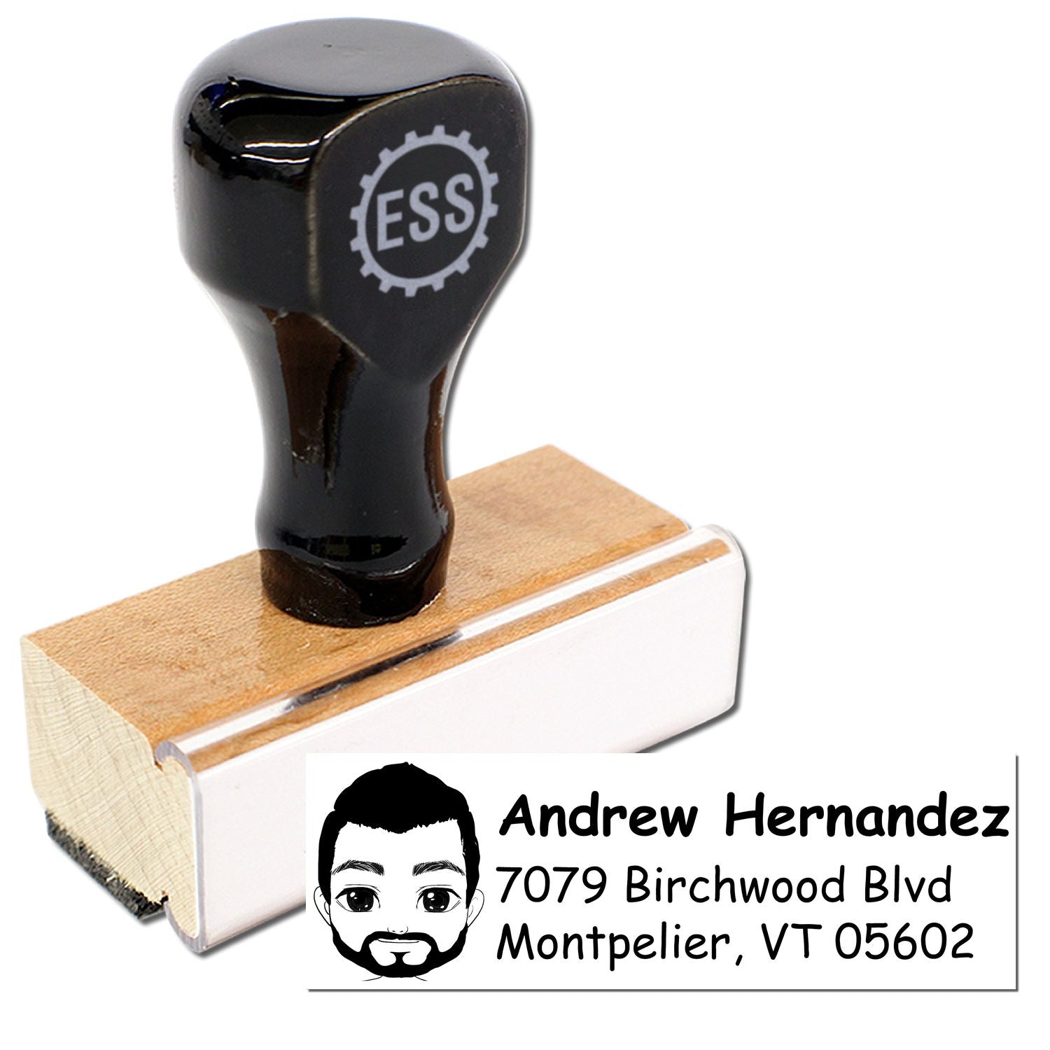 Wood Handle Mr Andrew Bitmoji Address Stamp - Engineer Seal Stamps