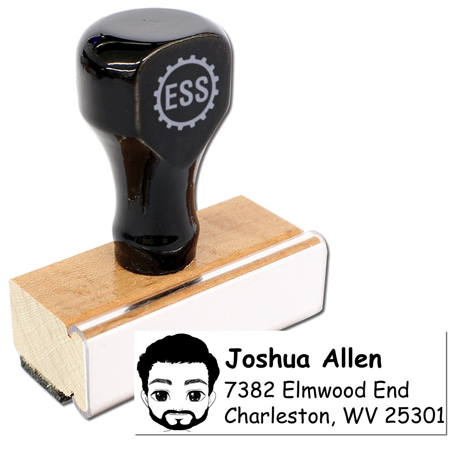 Wood Handle Mr Joshua Bitmoji Address Stamp - Engineer Seal Stamps