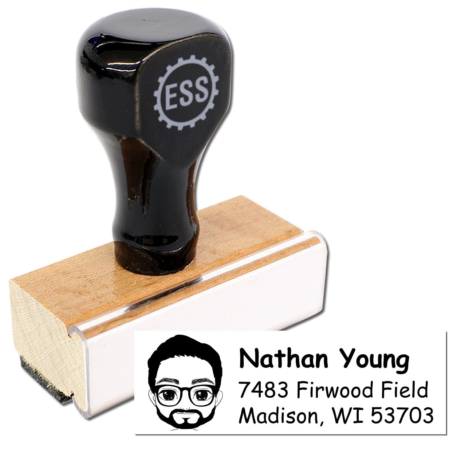 Wood Handle Mr Nathan Bitmoji Address Stamp - Engineer Seal Stamps