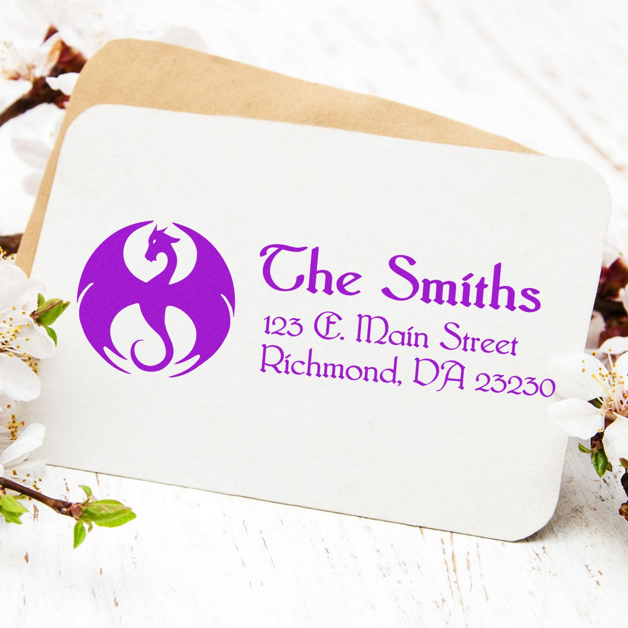 Blaze Dragon Personalized Name and Address Rubber Stamp - Engineer Seal Stamps