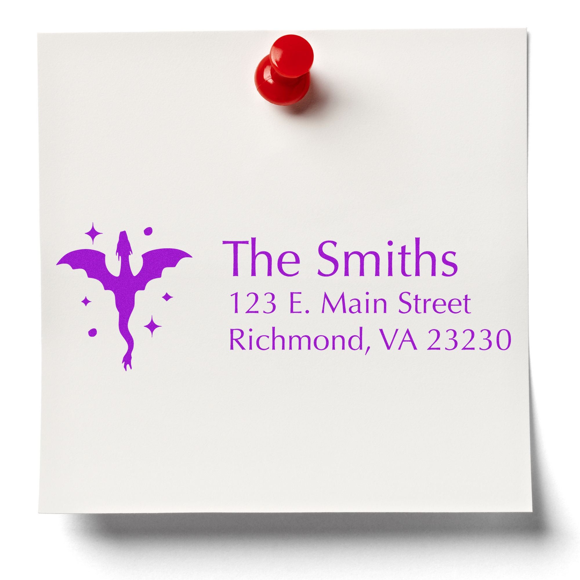 White card with red wax seal stamp and purple custom business seal for The Smiths, Richmond, VA 23230