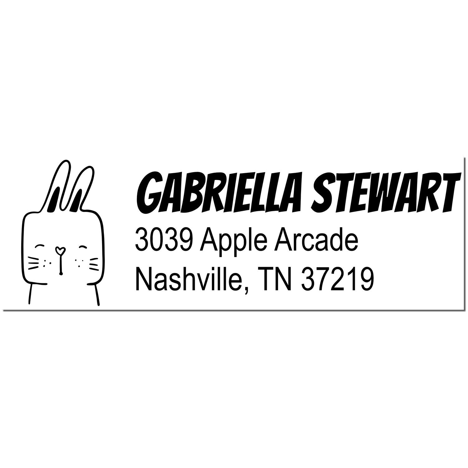 Wood Handle Fuzzy Rabbit Handmade Home Address Rubber Stamp featuring a customizable mailing stamp design with a cute rabbit illustration and bold text for personalizing addresses.