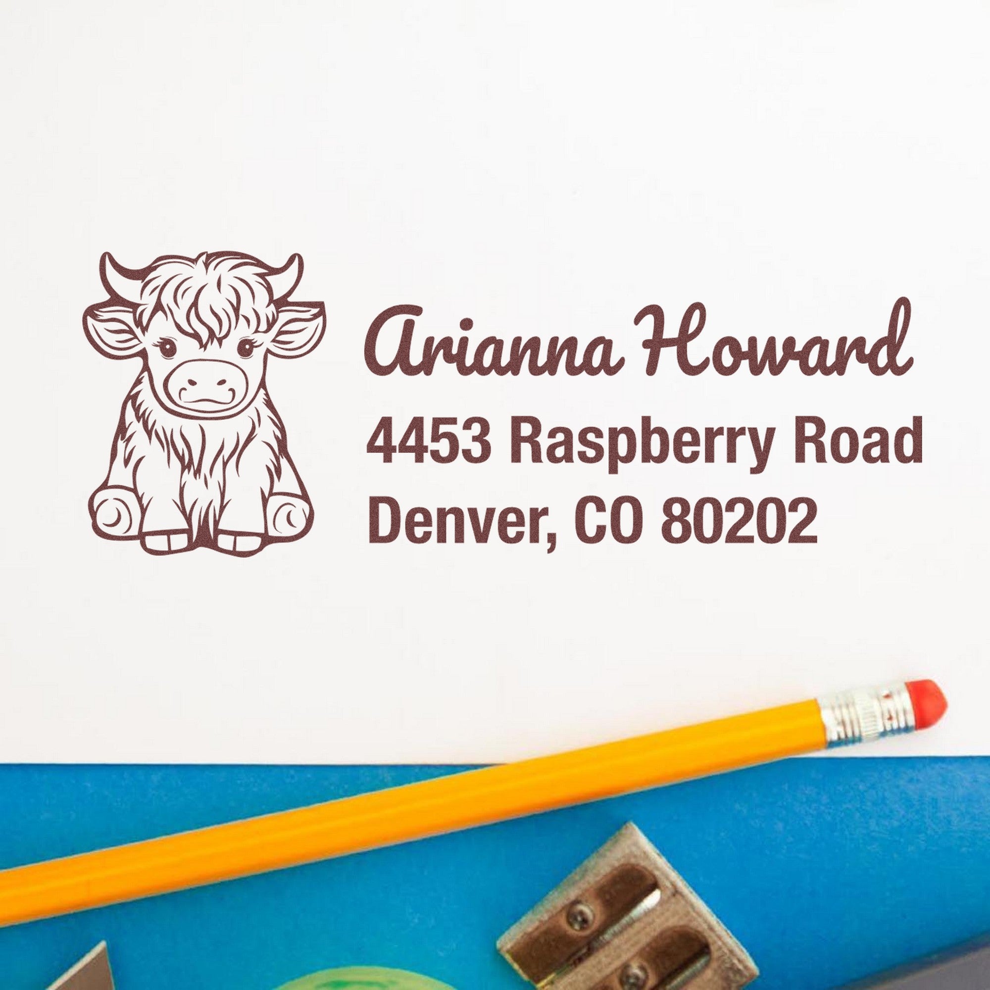 Slim Pre-Inked Rustic Cow Handmade Return Address Stamp - Engineer Seal Stamps