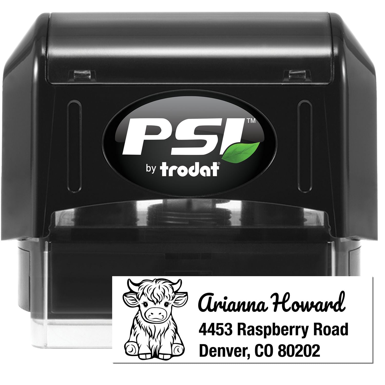 PSI Rustic Cow Personalized Name and Address Pre-Inked Stamp - Engineer Seal Stamps