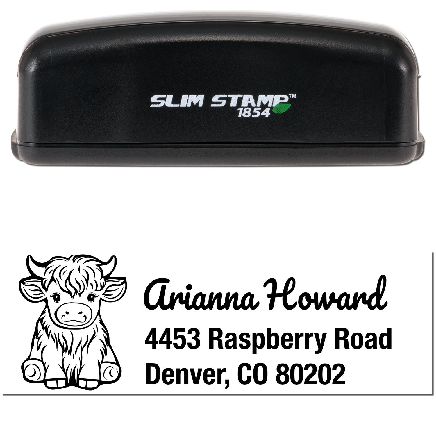 Slim Pre-Inked Rustic Cow Handmade Return Address Stamp - Engineer Seal Stamps