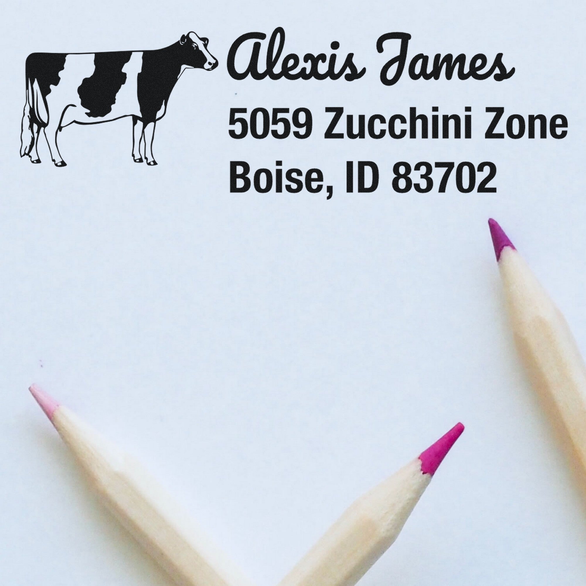 PSI Endearing Cow Personalized Mail Address Pre-Inked Stamp - Engineer Seal Stamps