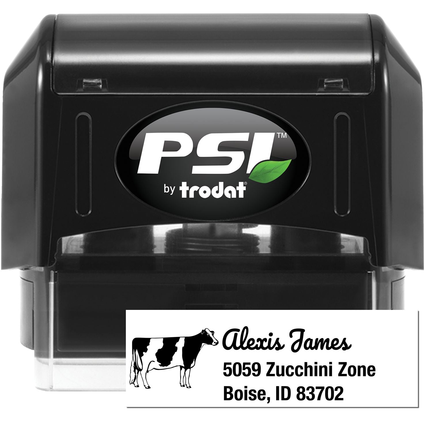 PSI Endearing Cow Personalized Mail Address Pre-Inked Stamp - Engineer Seal Stamps