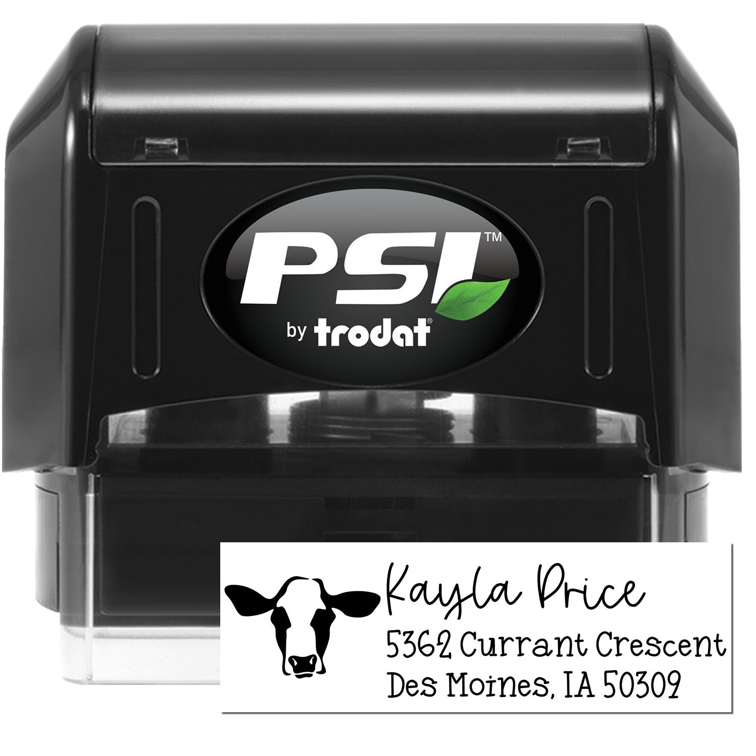 PSI Iconic Cow Personalized Address Label Pre-Inked Stamp - Engineer Seal Stamps