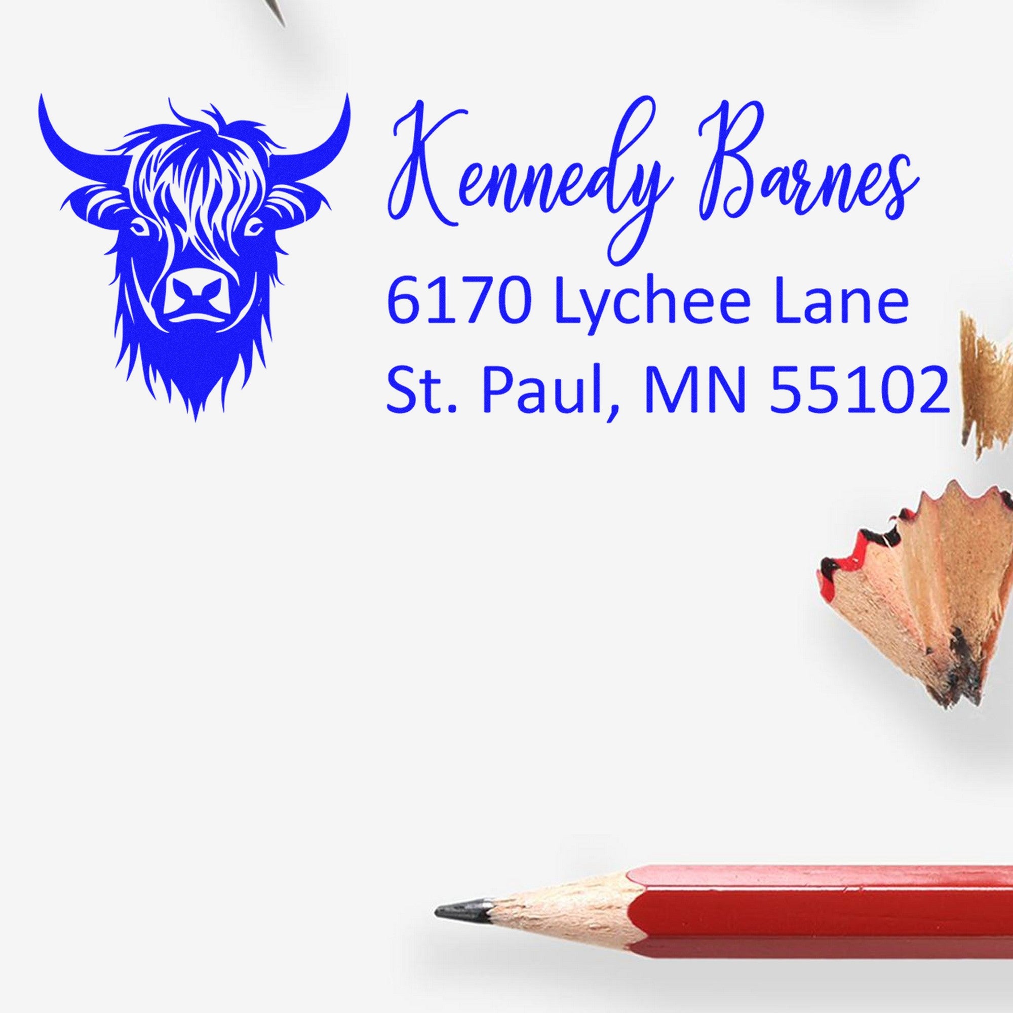 PSI Camouflaged Highland Cow Custom Mailing Address Pre-Inked Stamp - Engineer Seal Stamps
