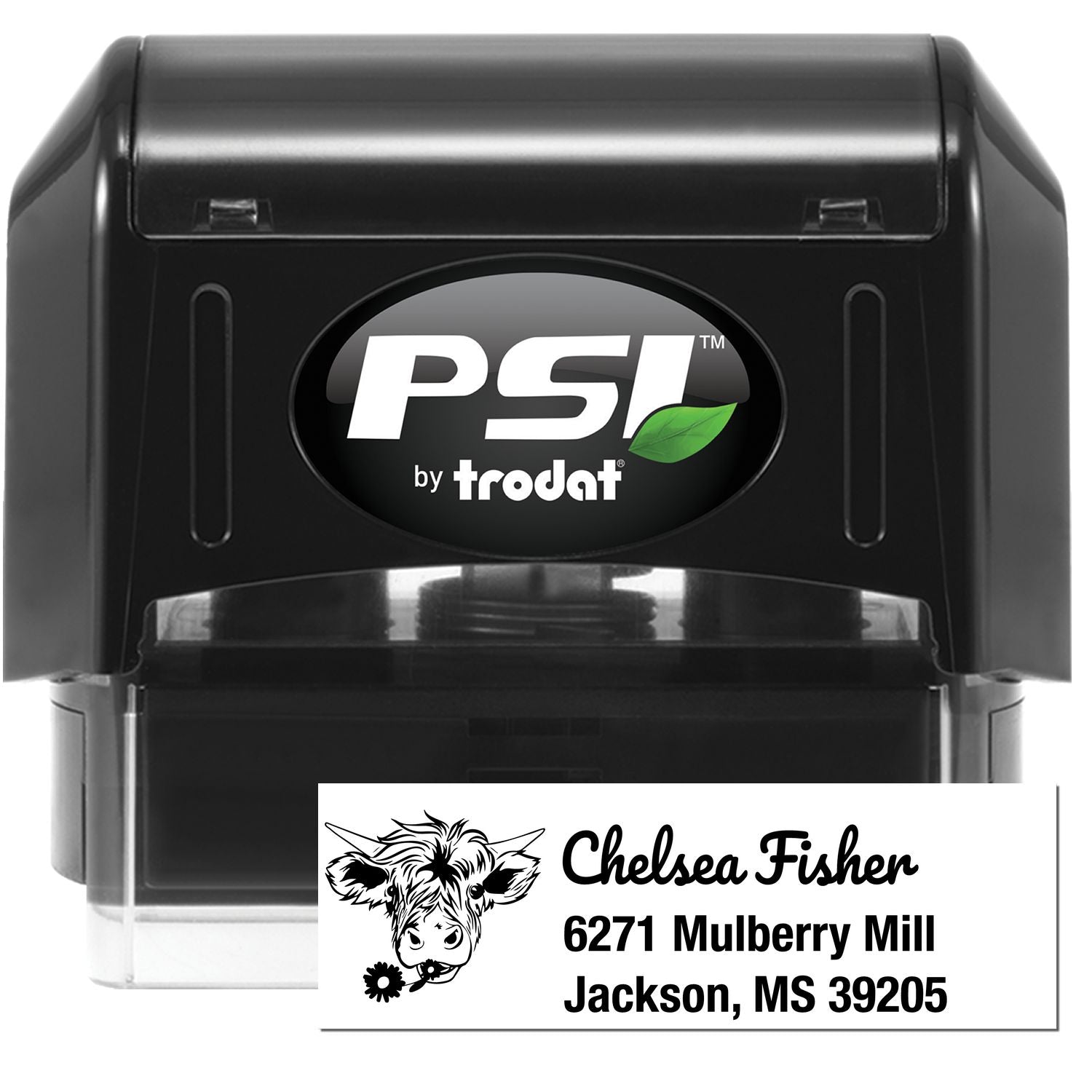 PSI Pretty Highland Cow Custom Mail Address Pre-Inked Stamp - Engineer Seal Stamps