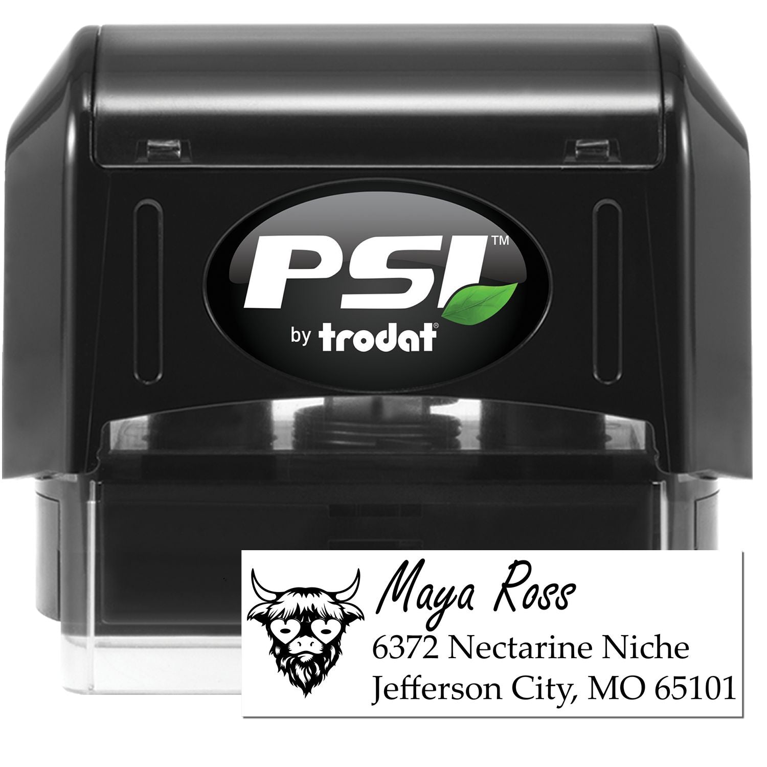 PSI Pasture Highland Cow Custom New Address Pre-Inked Stamp - Engineer Seal Stamps