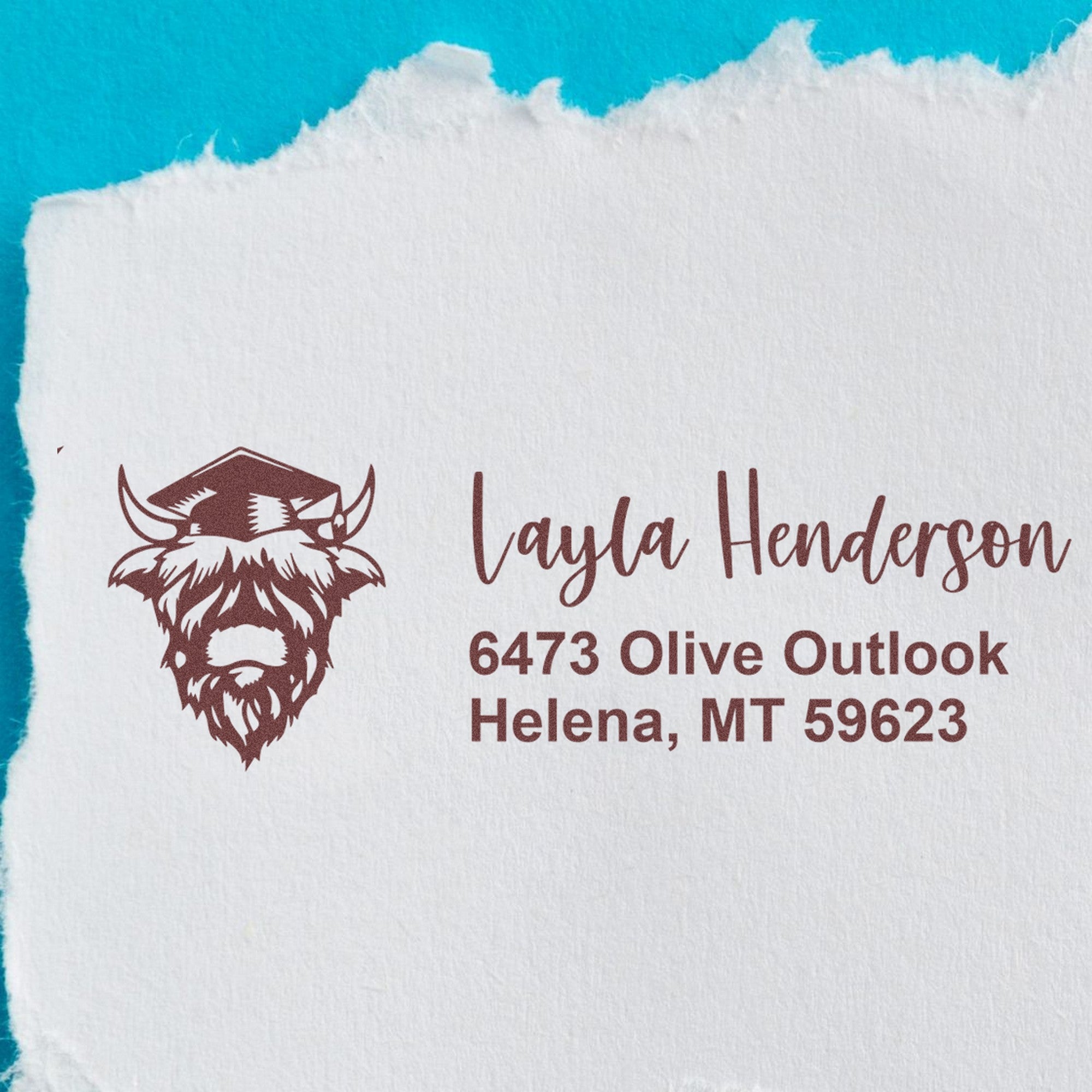 PSI Grazing Highland Cow Custom Home Address For Envelopes Pre-Inked Stamp - Engineer Seal Stamps