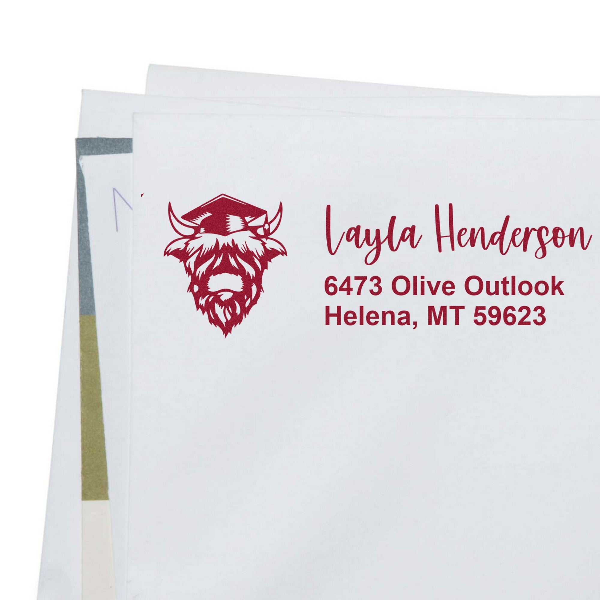 PSI Grazing Highland Cow Custom Home Address For Envelopes Pre-Inked Stamp - Engineer Seal Stamps