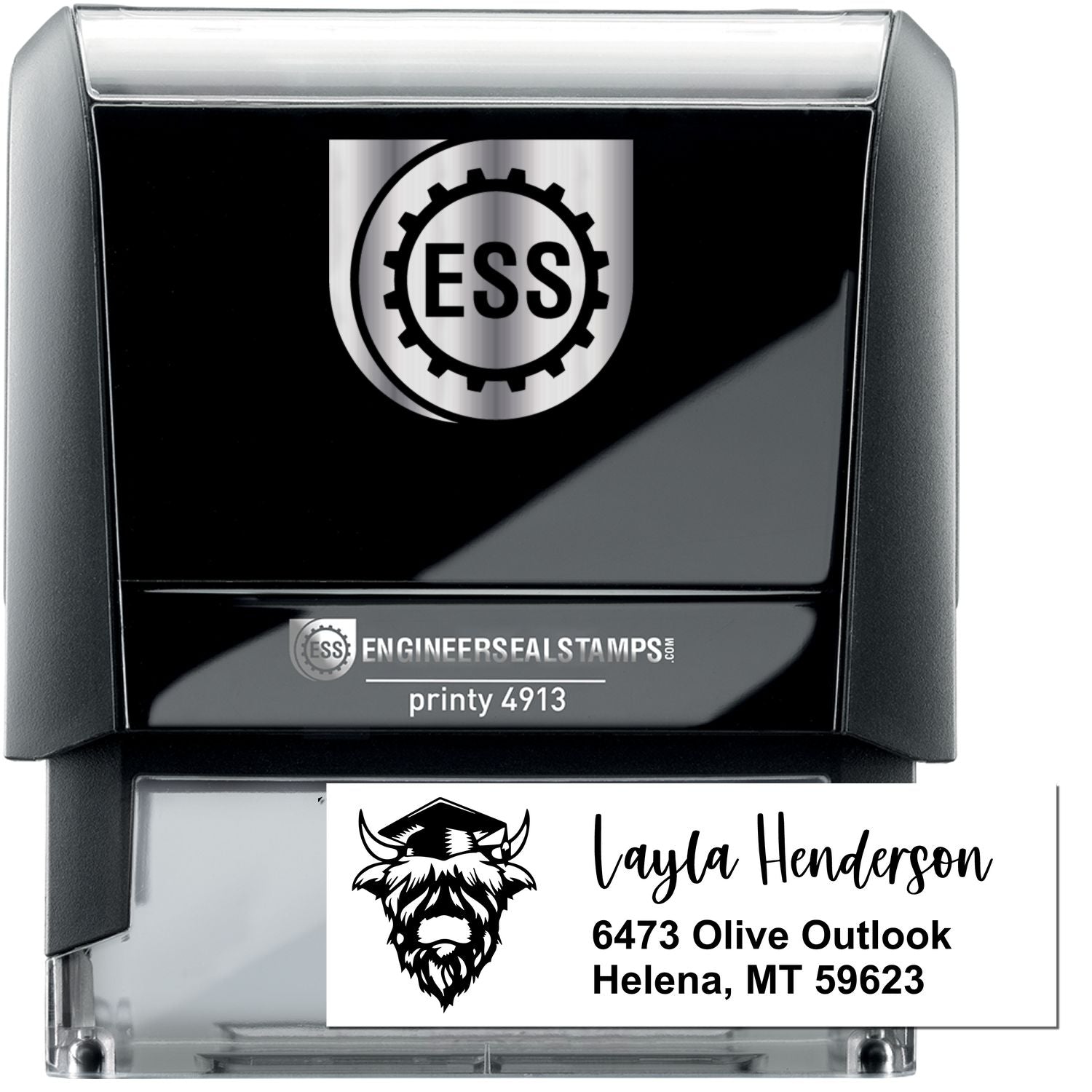 Self-Inking Grazing Highland Cow Customize Address Label Stamp - Engineer Seal Stamps