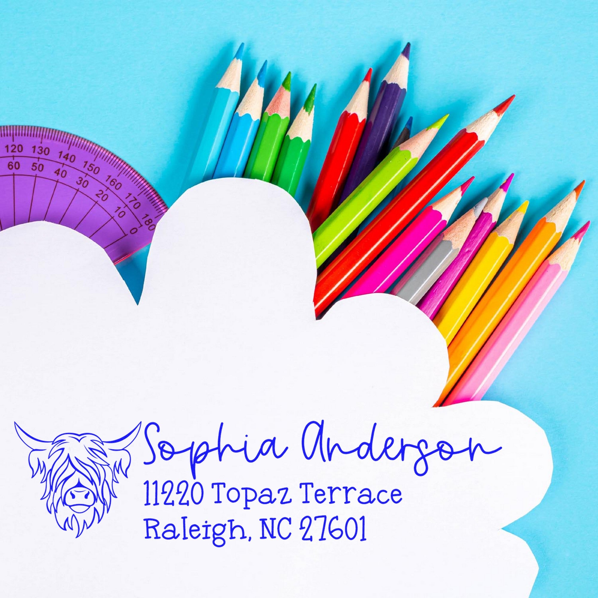 Self-Inking Quaint Cow Customizable Address Return Stamp - Engineer Seal Stamps