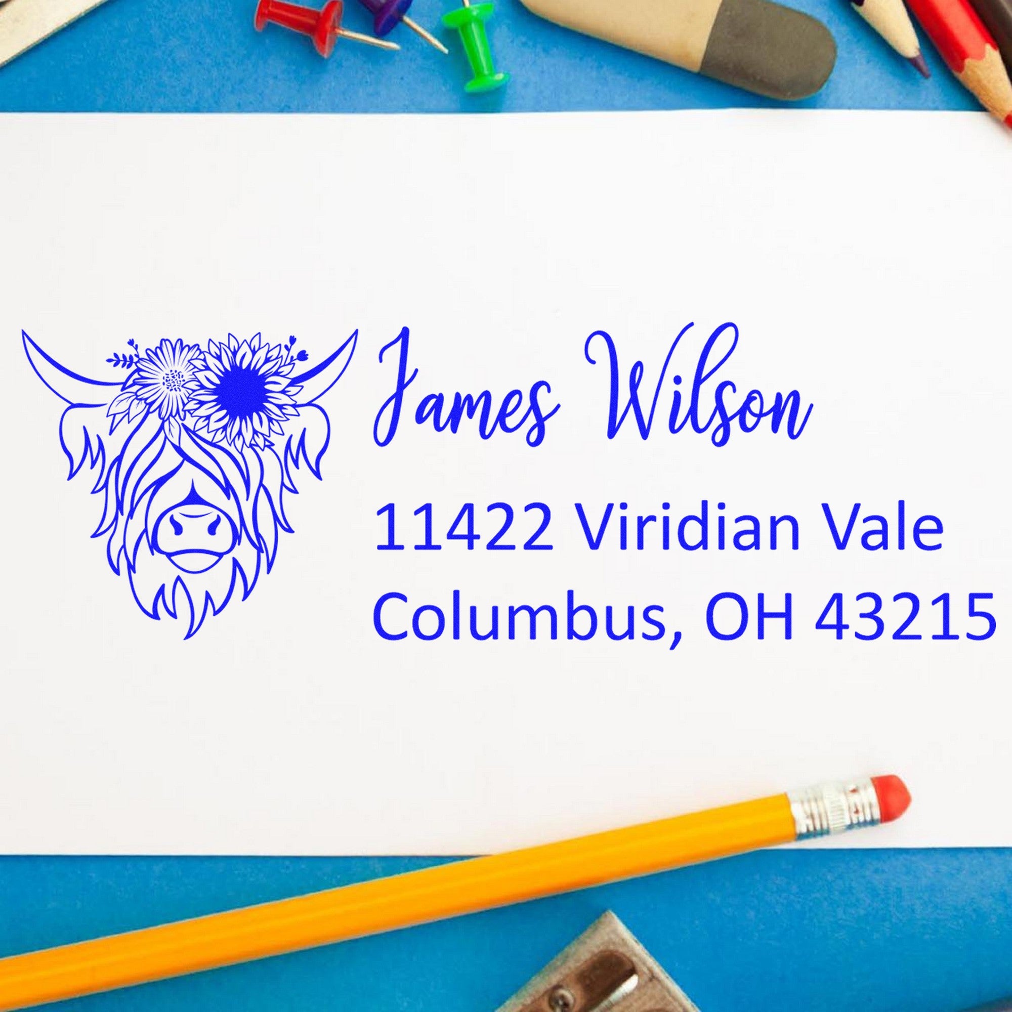 Self-Inking Lush Coated Cow Customizable Mail Address Stamp - Engineer Seal Stamps