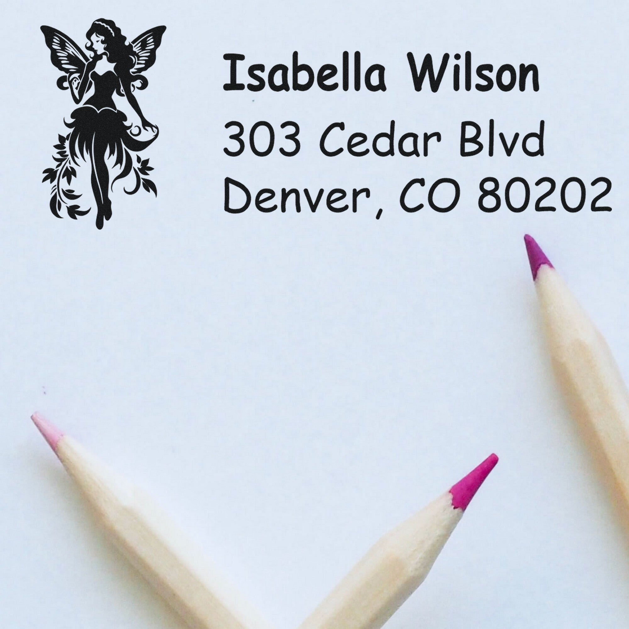 Serene Dewdrop Fairy Personalized Return Address Rubber Stamp - Engineer Seal Stamps