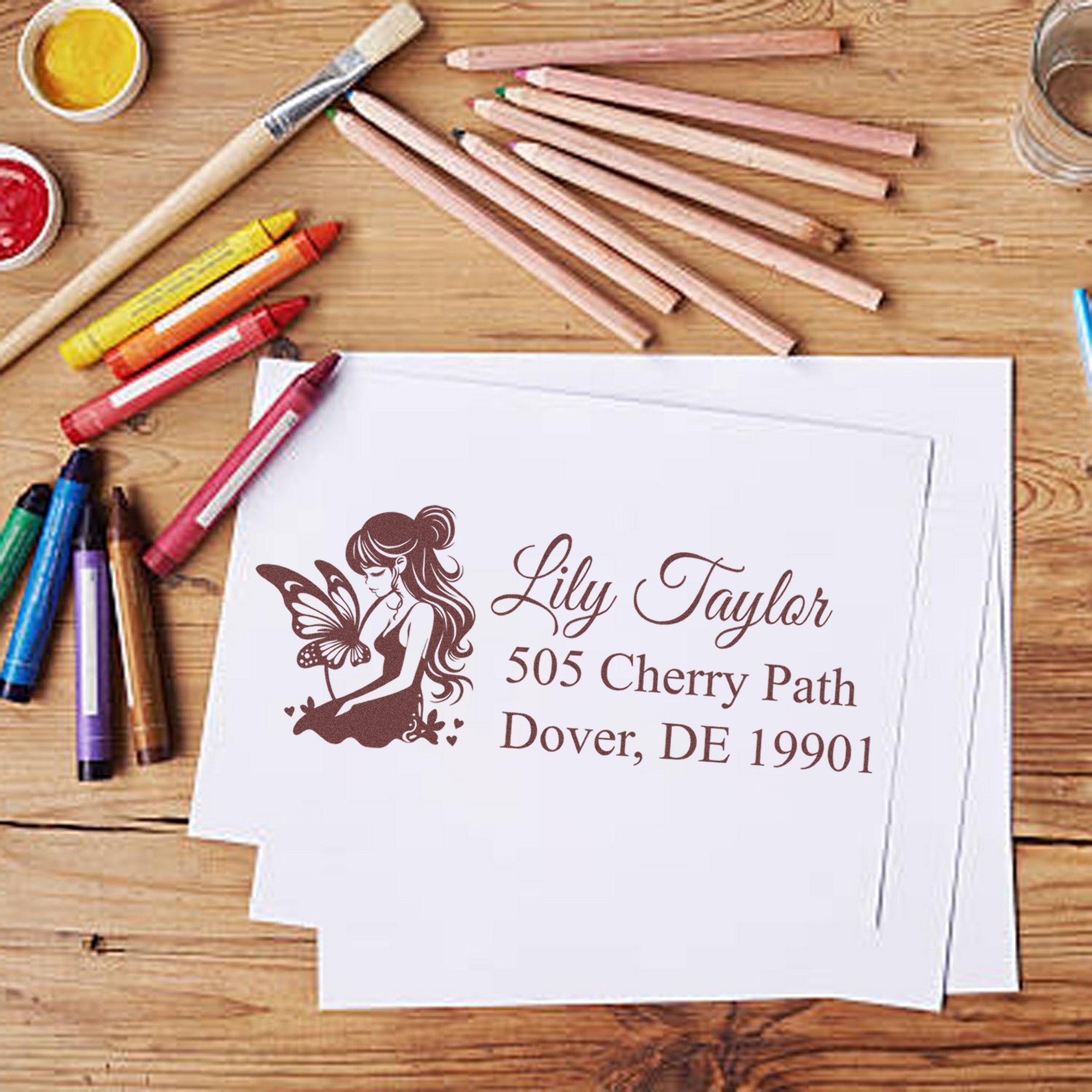 PSI Playful Ivytwirl Magical Fairy Customized Home Address Pre-Inked Stamp - Engineer Seal Stamps