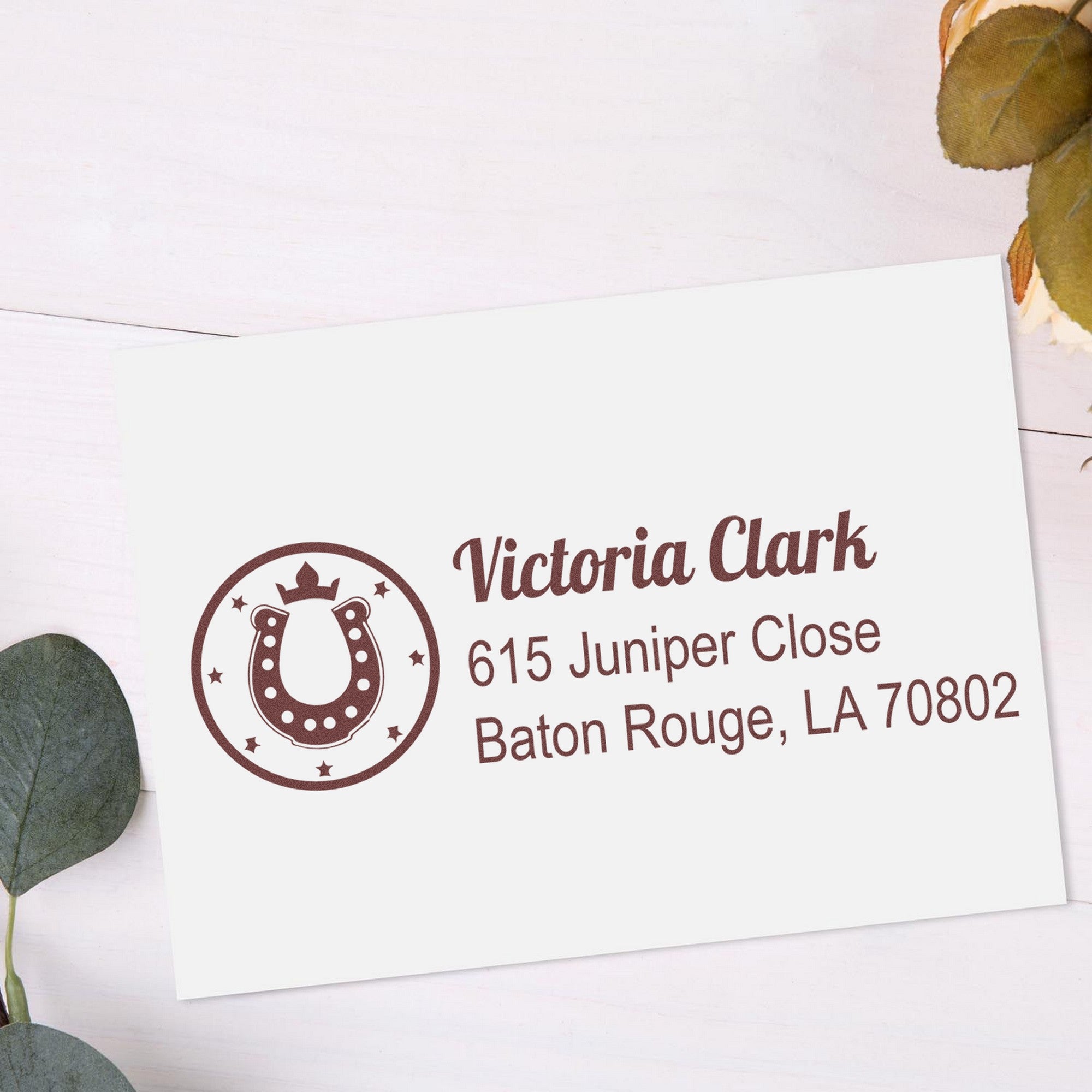 Self-Inking Lucky Horseshoe Equestrian Customized Name and Address Stamp - Engineer Seal Stamps