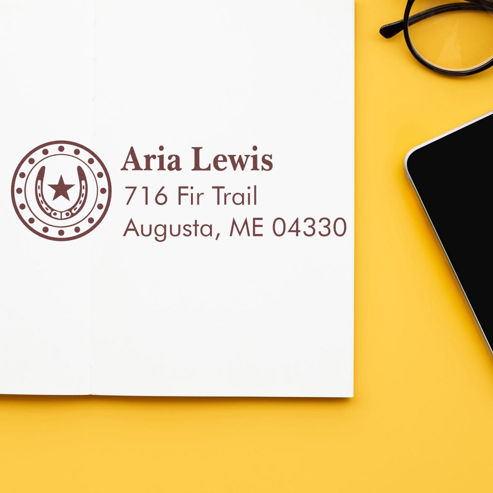 PSI All The Luck Steed Personalized Address Pre-Inked Stamp - Engineer Seal Stamps