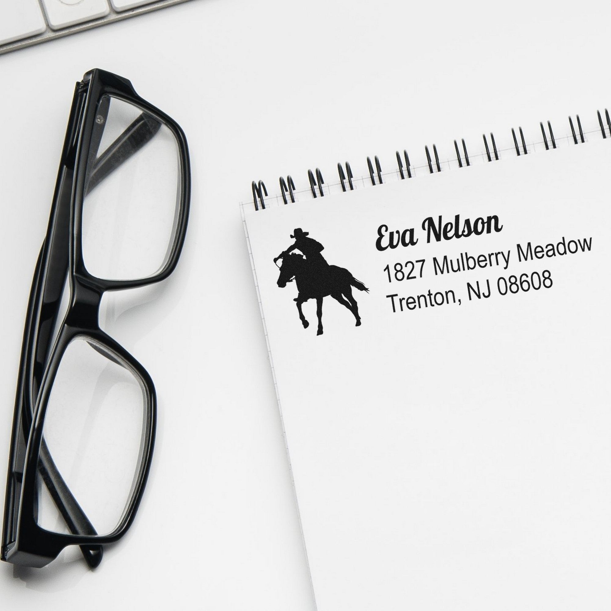 Self-Inking Stormy Midnight Equestrian Handmade Name and Address Stamp - Engineer Seal Stamps