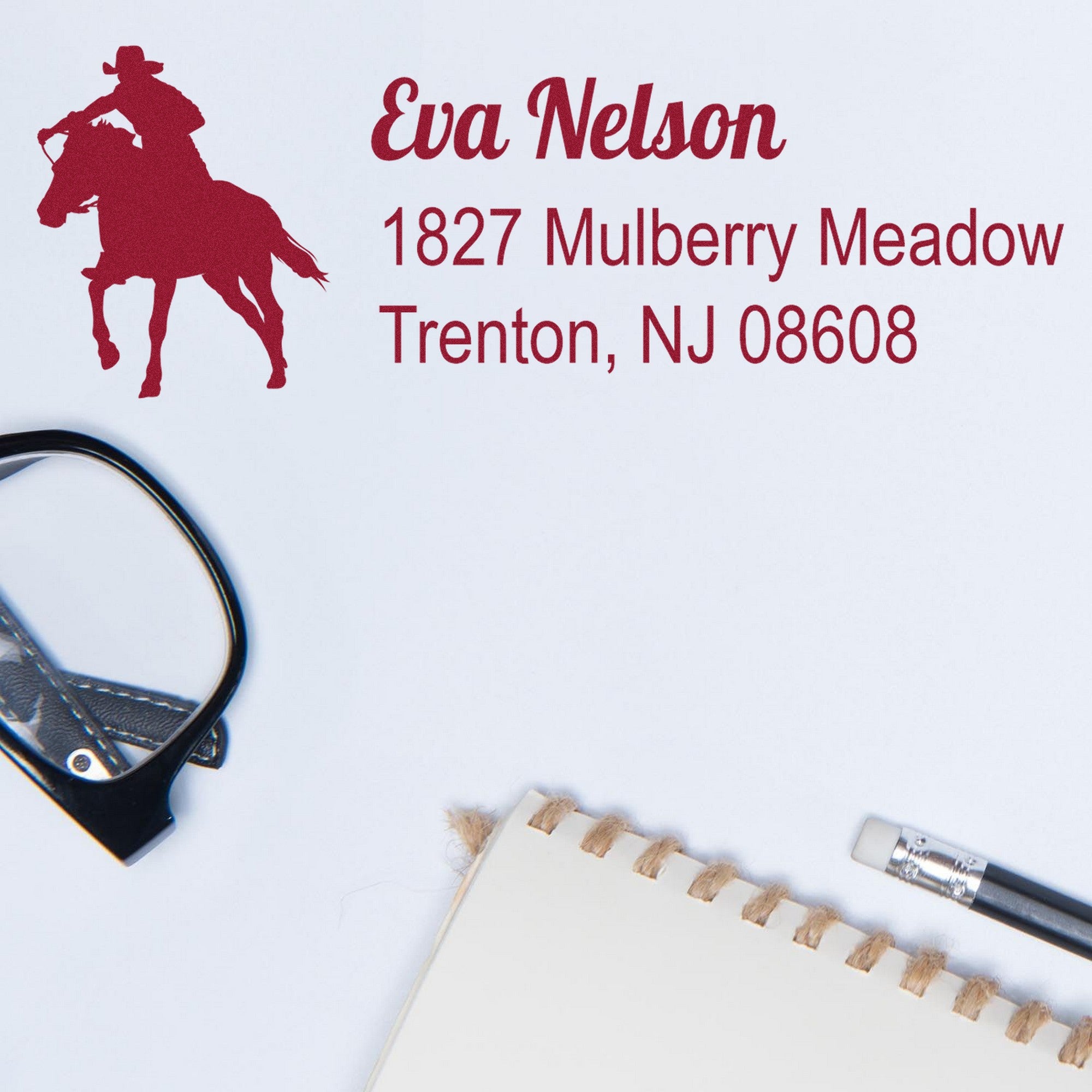 Self-Inking Stormy Midnight Equestrian Handmade Name and Address Stamp - Engineer Seal Stamps
