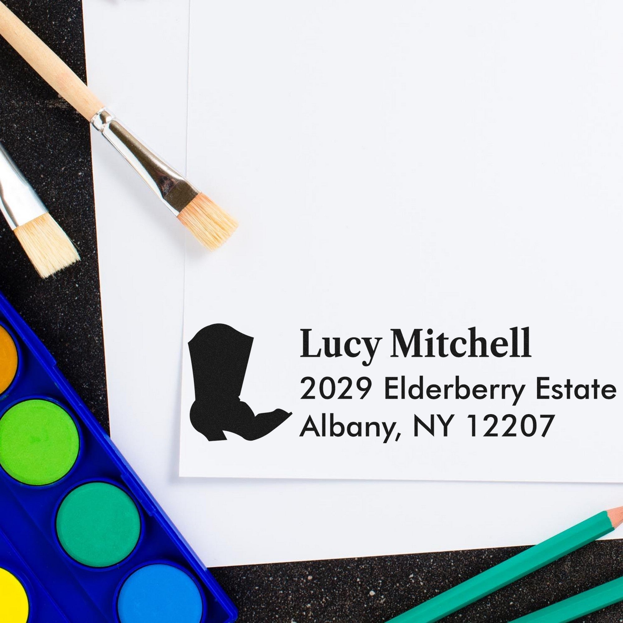 PSI Trusty Boots Steed Custom Return Address Pre-Inked Stamp - Engineer Seal Stamps